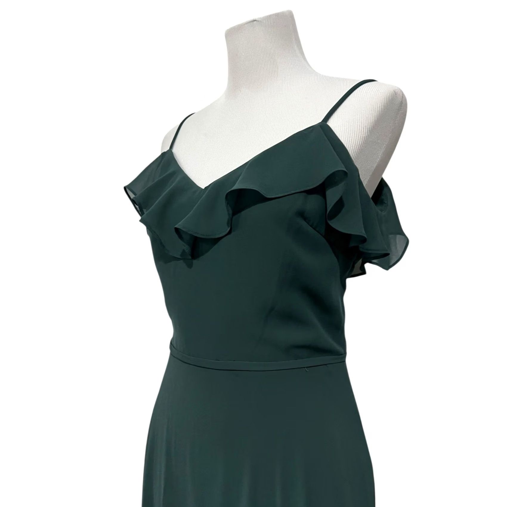 Vintage Bill Levkoff Bridesmaid Dress Dark Green Full Length Chiffon Spaghetti Strap 14 Size XL / US 12-14 / IT 48-50 - 5 Thumbnail