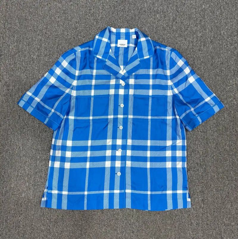 Burberry Burberry Blue Short Sleeve Cotton Shirt Size US L / EU 52-54 / 3 - 1 Thumbnail