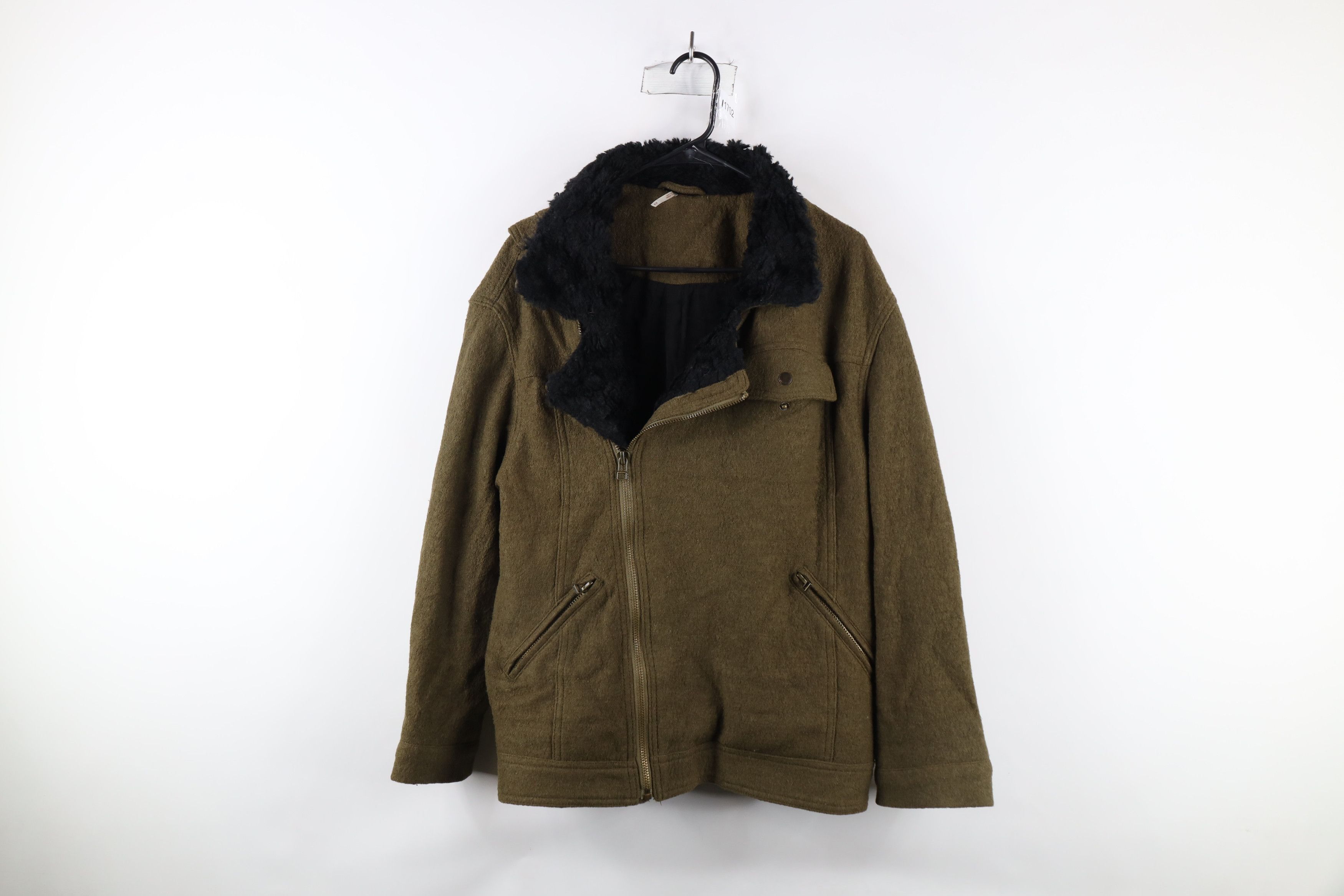 Free People × Vintage Free People Chic Asymmetrical Zip Wool Bomber Jacket Green Size M / US 6-8 / IT 42-44 - 1 Thumbnail
