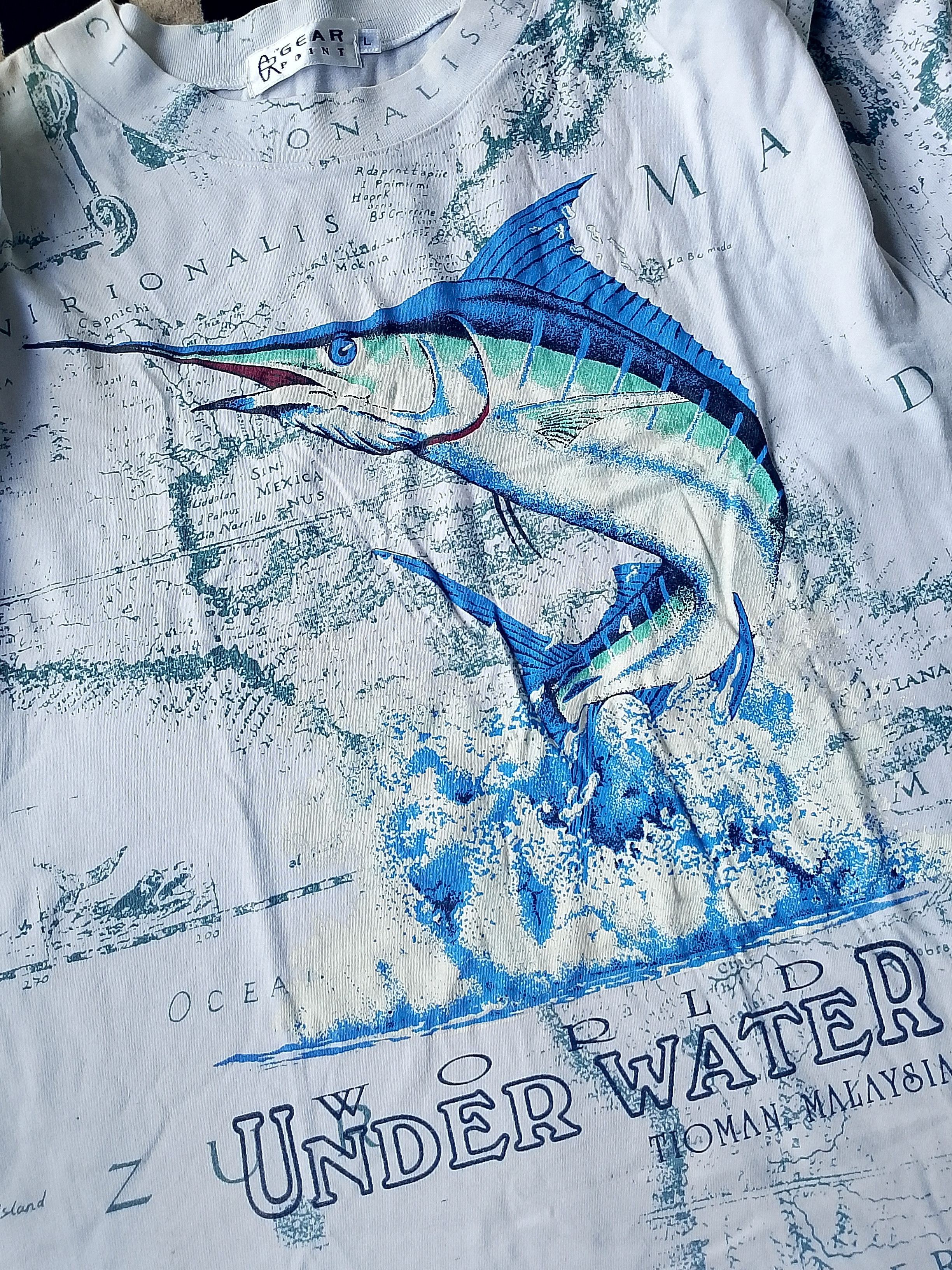 Outdoor Research Vintage Gear Point Maritime Blue Marlin World Map Art Tees Size US L / EU 52-54 / 3 - 6 Thumbnail