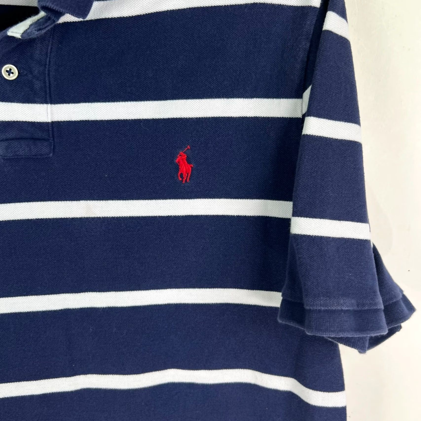 Ralph Lauren VINTAGE Ralph Lauren Polo Shirt Mens 2XLT Short Sleeve Blue Striped Casual Golf Size US XXL / EU 58 / 5 - 3 Thumbnail
