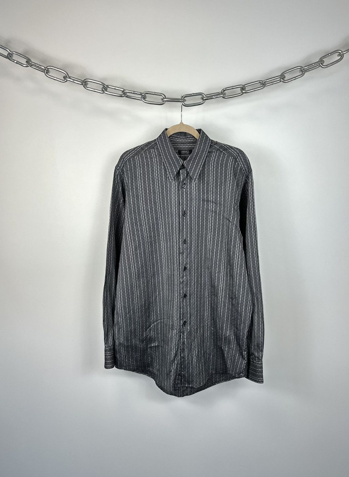 Vintage 90s Versace Classic Designer Medusa Striped Shirt