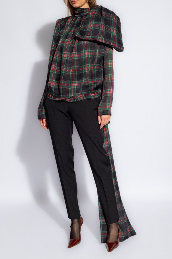 Saint Laurent Paris o1s1wg111124 Lavallière-Neck Blouse Plaid Silk Charmeuse Size S / US 4 / IT 40 - 3 Thumbnail