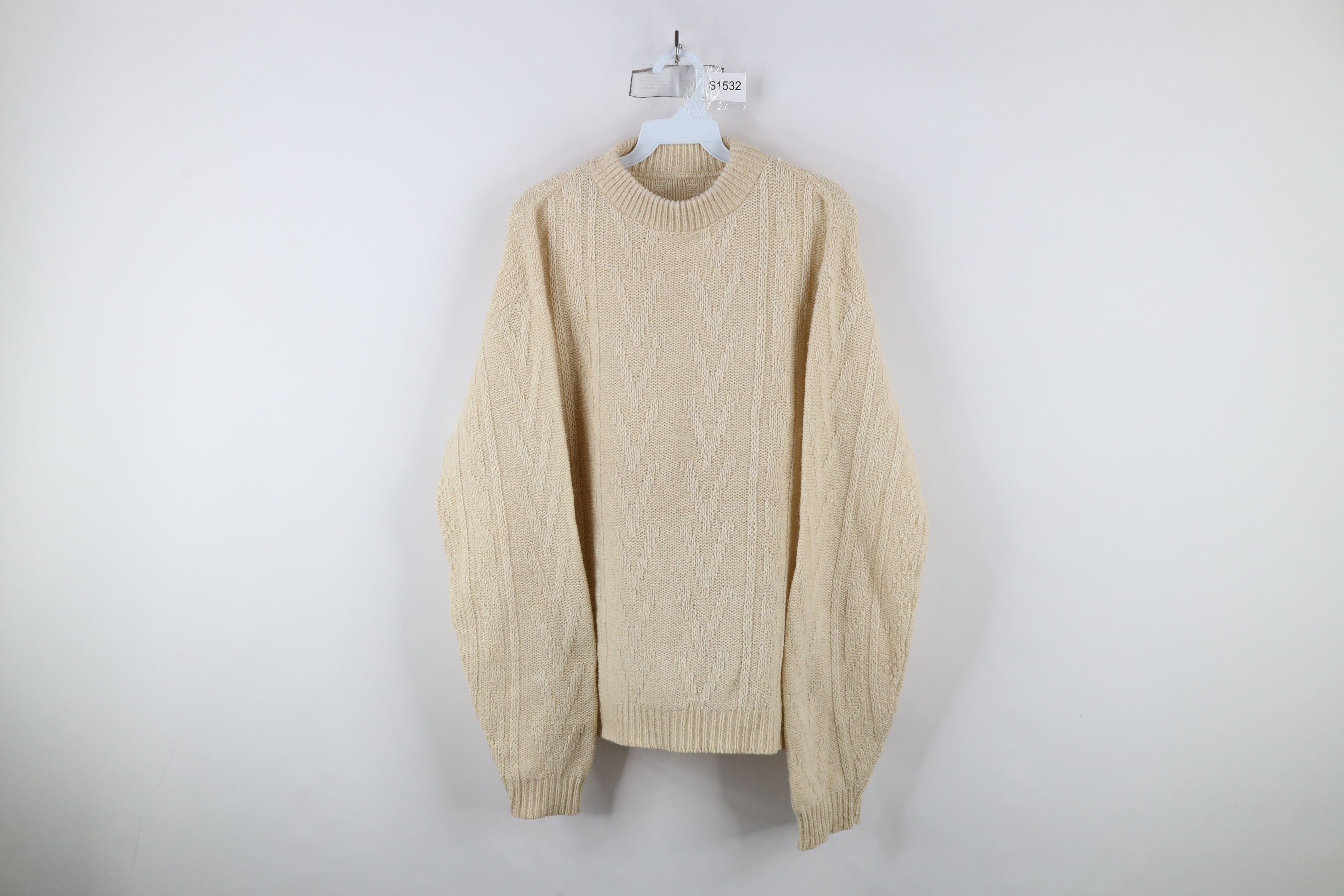 Vintage Vintage 70s Streetwear Crochet Knit Mock Neck Sweater Beige Size US L / EU 52-54 / 3 - 1 Thumbnail