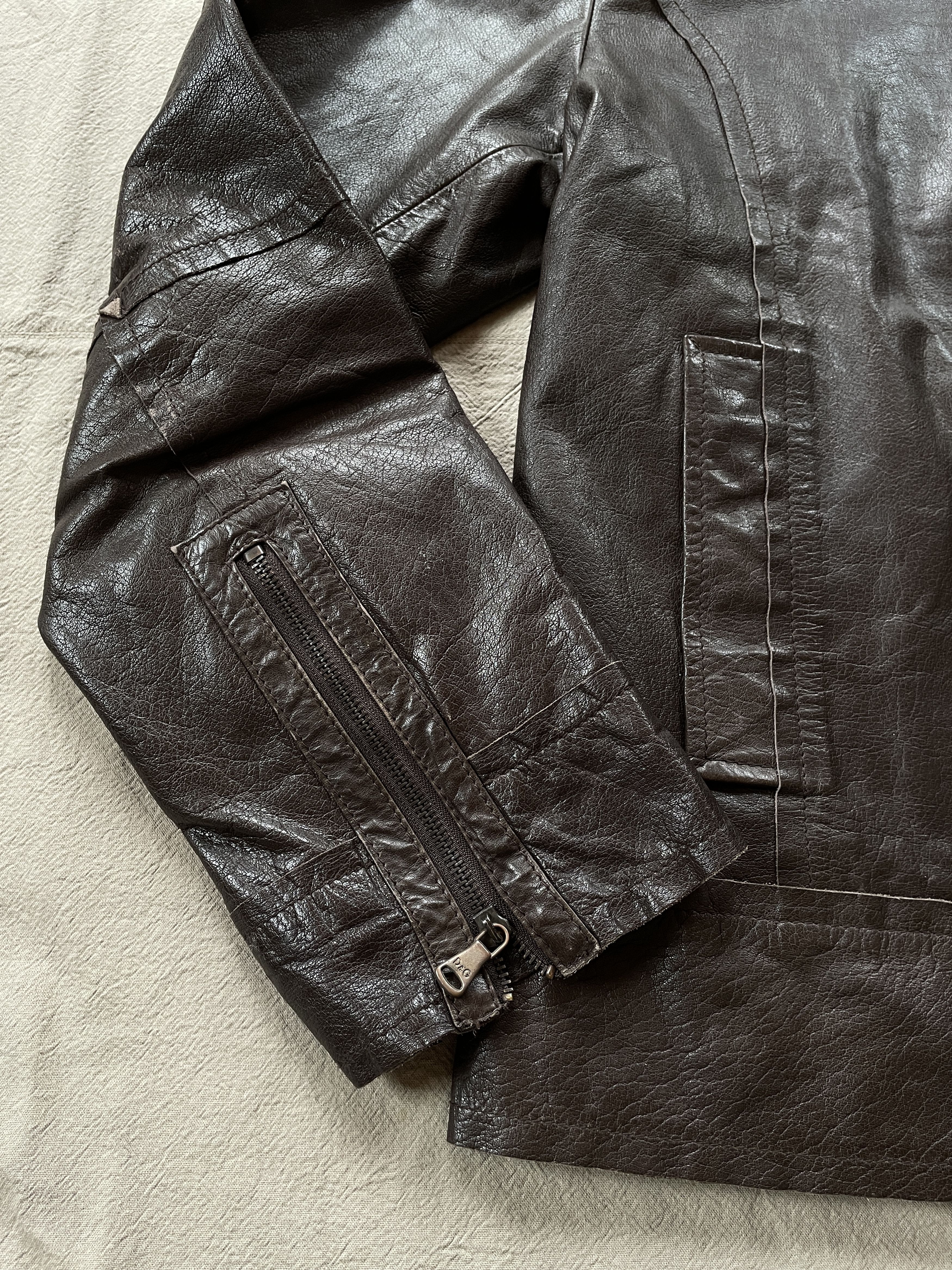 Dolce & Gabbana Y2K D&G Brown Leather Jacket Size XL / US 12-14 / IT 48-50 - 7 Thumbnail