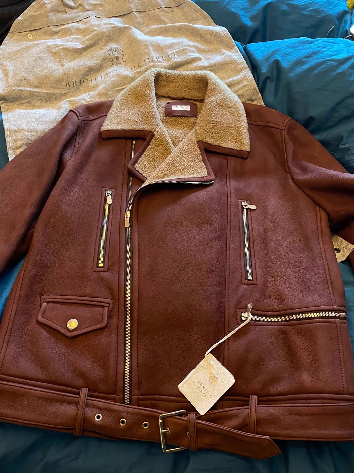 Brunello Cucinelli BC Heavy Goatskin Shearling Distressed Biker Jacket Size US M / EU 48-50 / 2 - 4 Thumbnail
