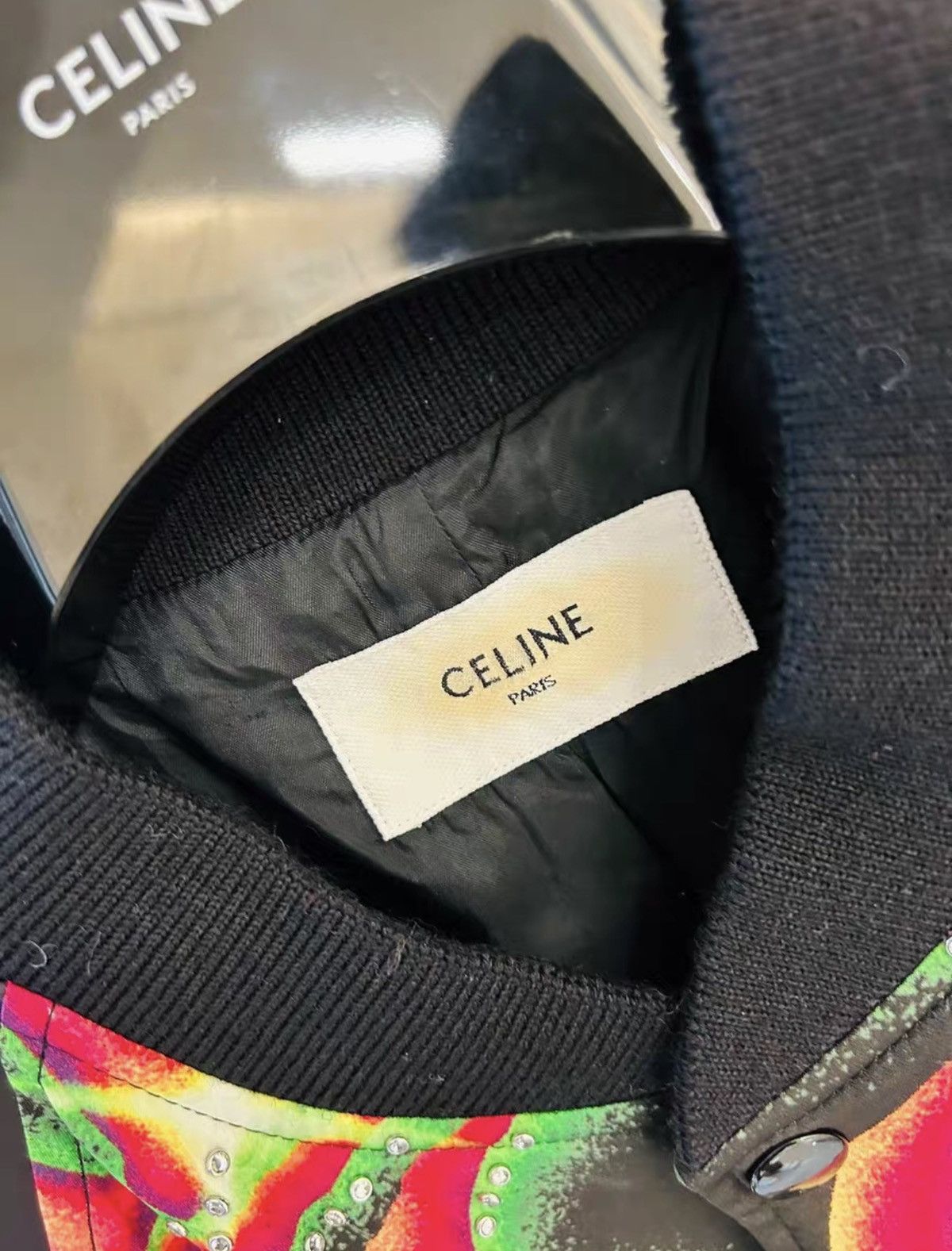 Celine Celine Rock Rhinestone Love Colorful Silk Varsity Jacket Size US L / EU 52-54 / 3 - 6 Thumbnail