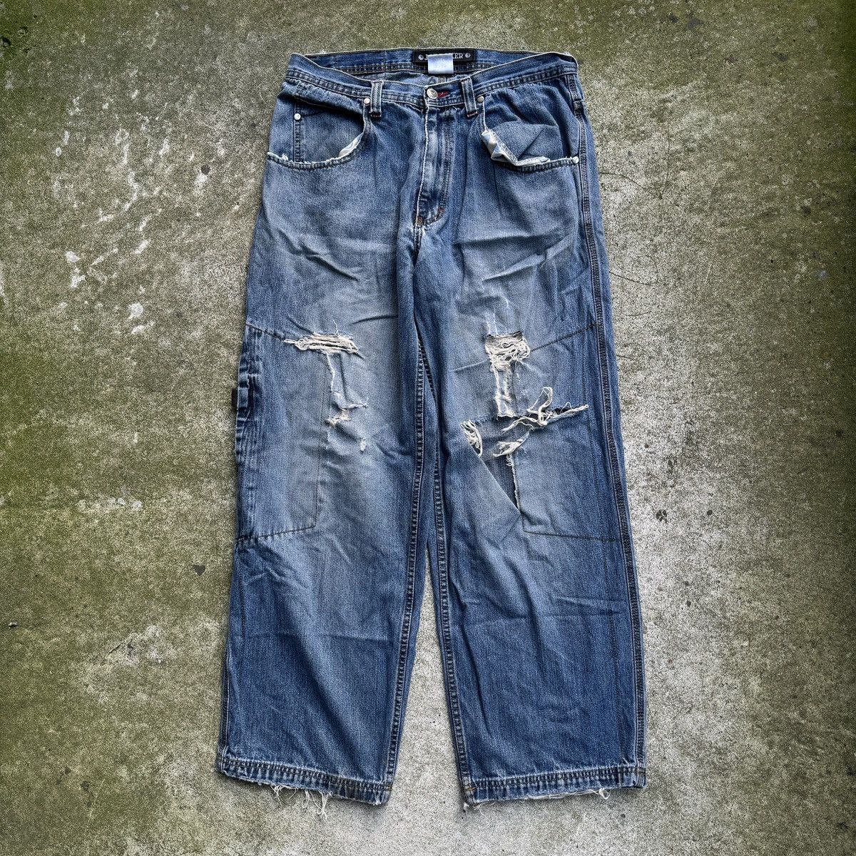 Vintage Thrashed Faded Distressed Baggy Wide Skater Jeans ERD Grunge Size US 33 - 1 Thumbnail