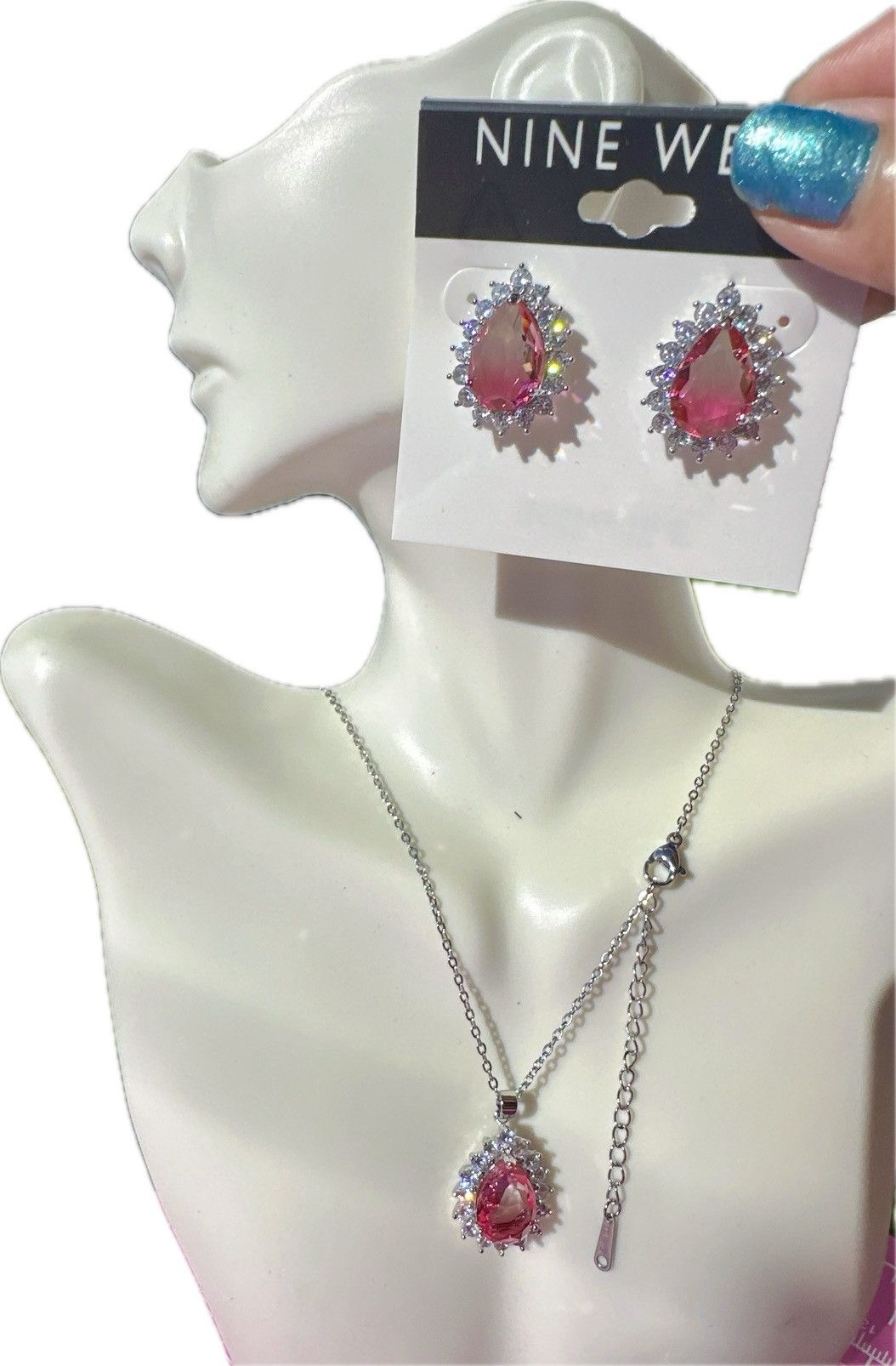 Nine West Nine West 925 sterling silver necklace earrings crystal pink Size ONE SIZE - 1 Thumbnail