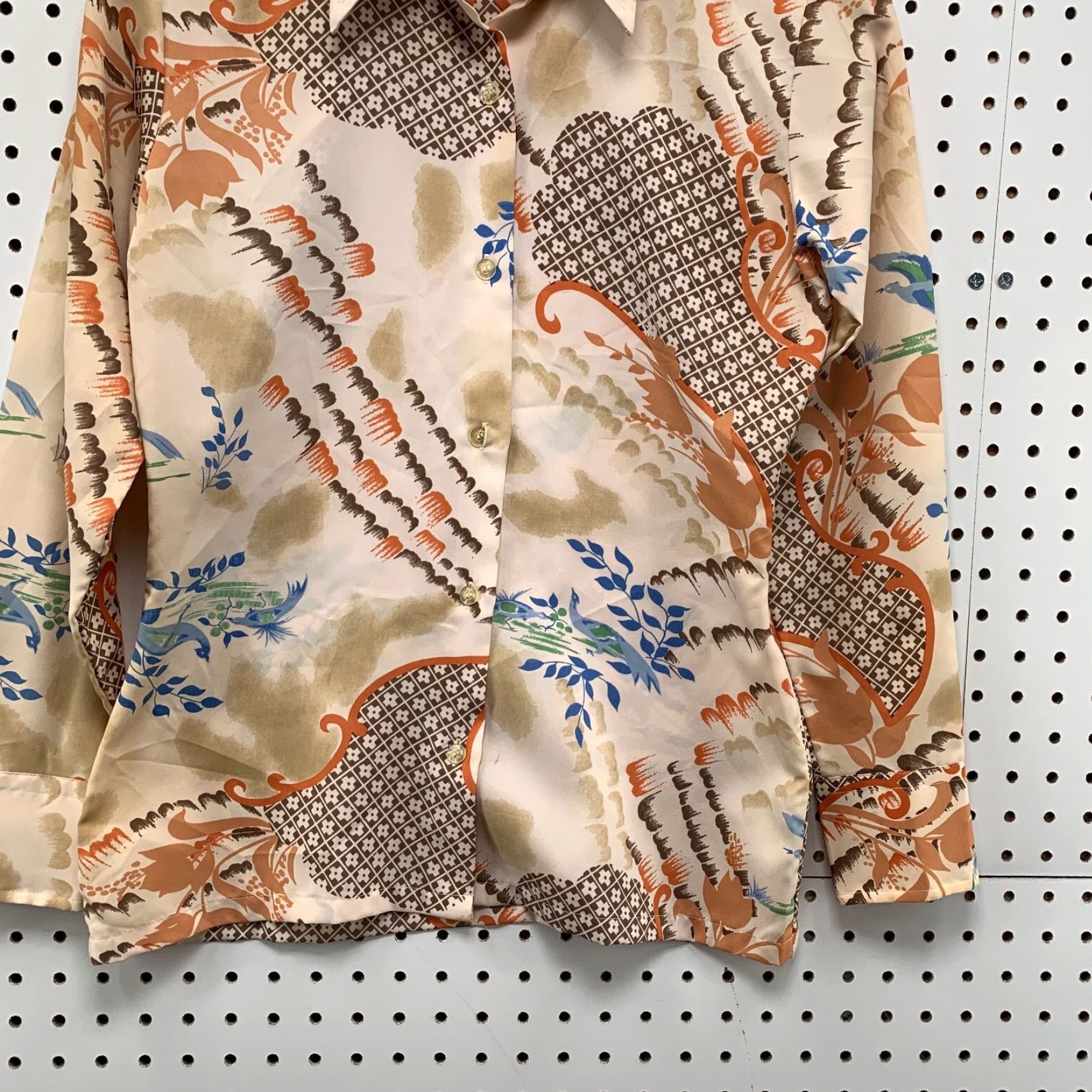 Vintage VINTAGE Nulook Women's Button-Up Shirt M Brown Japanese Koi Fish 70s Floral Pattern Size M / US 6-8 / IT 42-44 - 6 Thumbnail