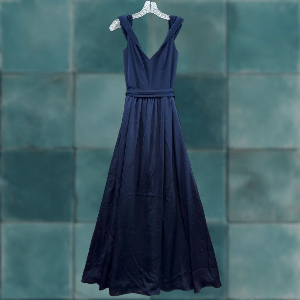 Vintage VINTAGE David's Bridal Bridesmaid Dress Navy Blue Formal Long Full Length Bow Boned Shirt/… Size XS / US 0-2 / IT 36-38 - 1 Thumbnail