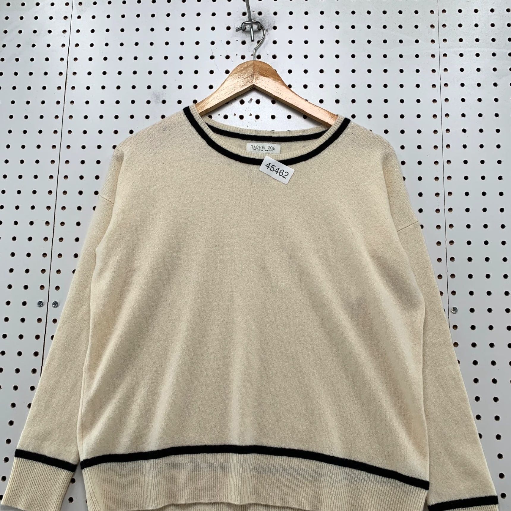Rachel Zoe Rachel Zoe 100% Cashmere Sweater Womens Medium Beige Black Trim Business Work Size M / US 6-8 / IT 42-44 - 2 Thumbnail