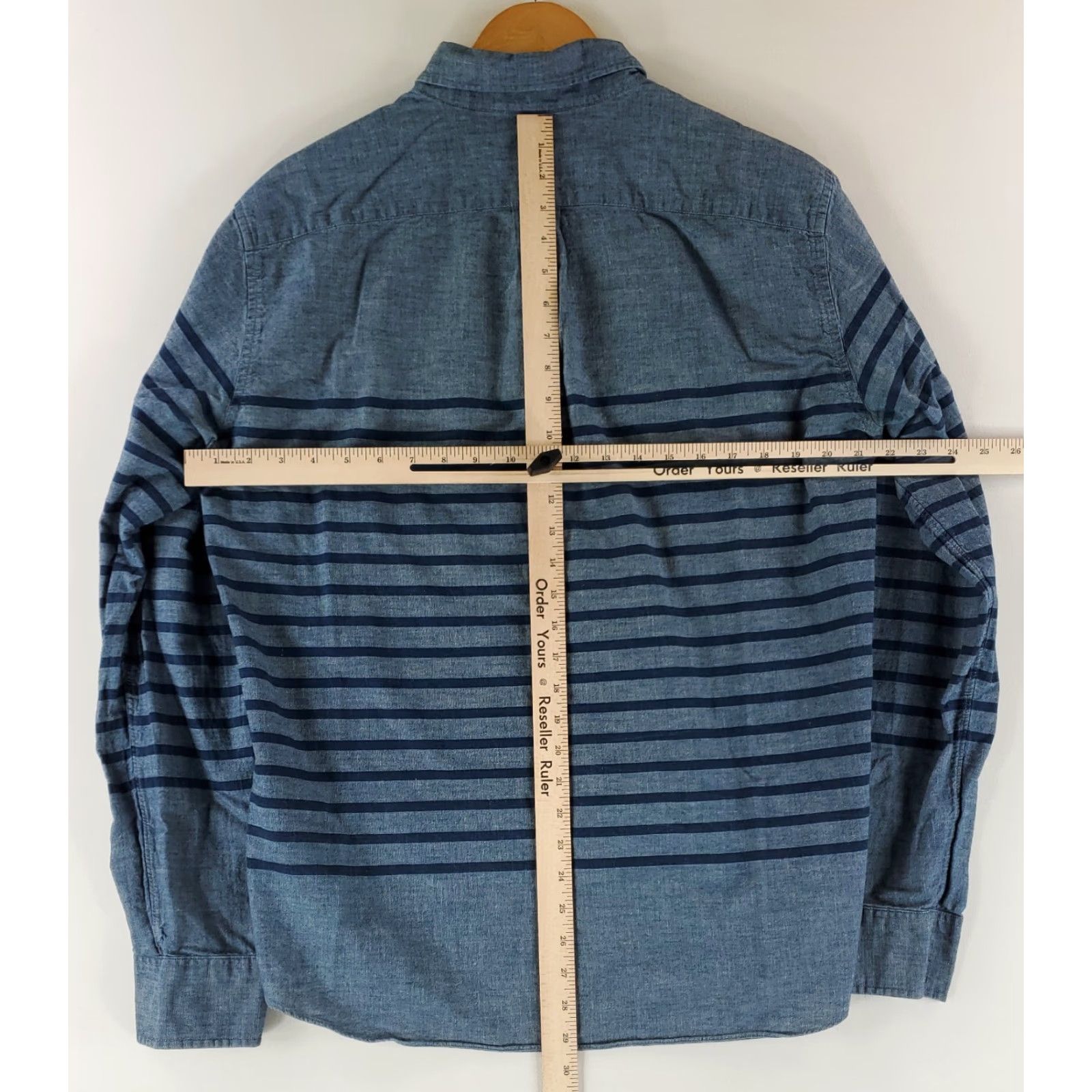 J.Crew J.CREW Shirt Chambray Button-Down Blue Striped Slim Long Sleeve Mens L Size US L / EU 52-54 / 3 - 6 Thumbnail