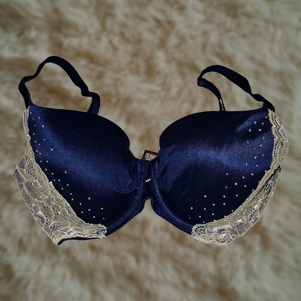 Victoria's Secret Victoria's Secret Bra Women's 34D Blue Lace Underwire Sequin Push Up Demi Cup Size ONE SIZE - 1 Thumbnail