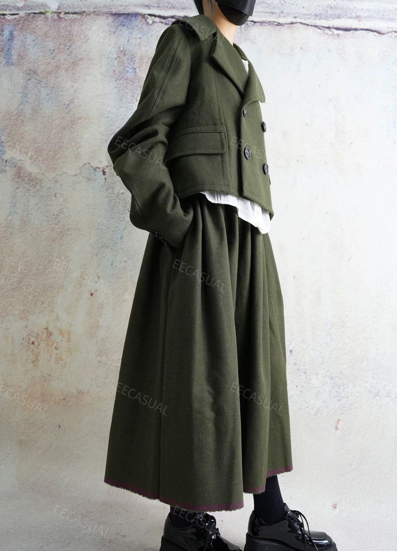 Comme des Garcons Comme des Garcons size S Military green wool woolen skirt Size 23" - 2 Thumbnail