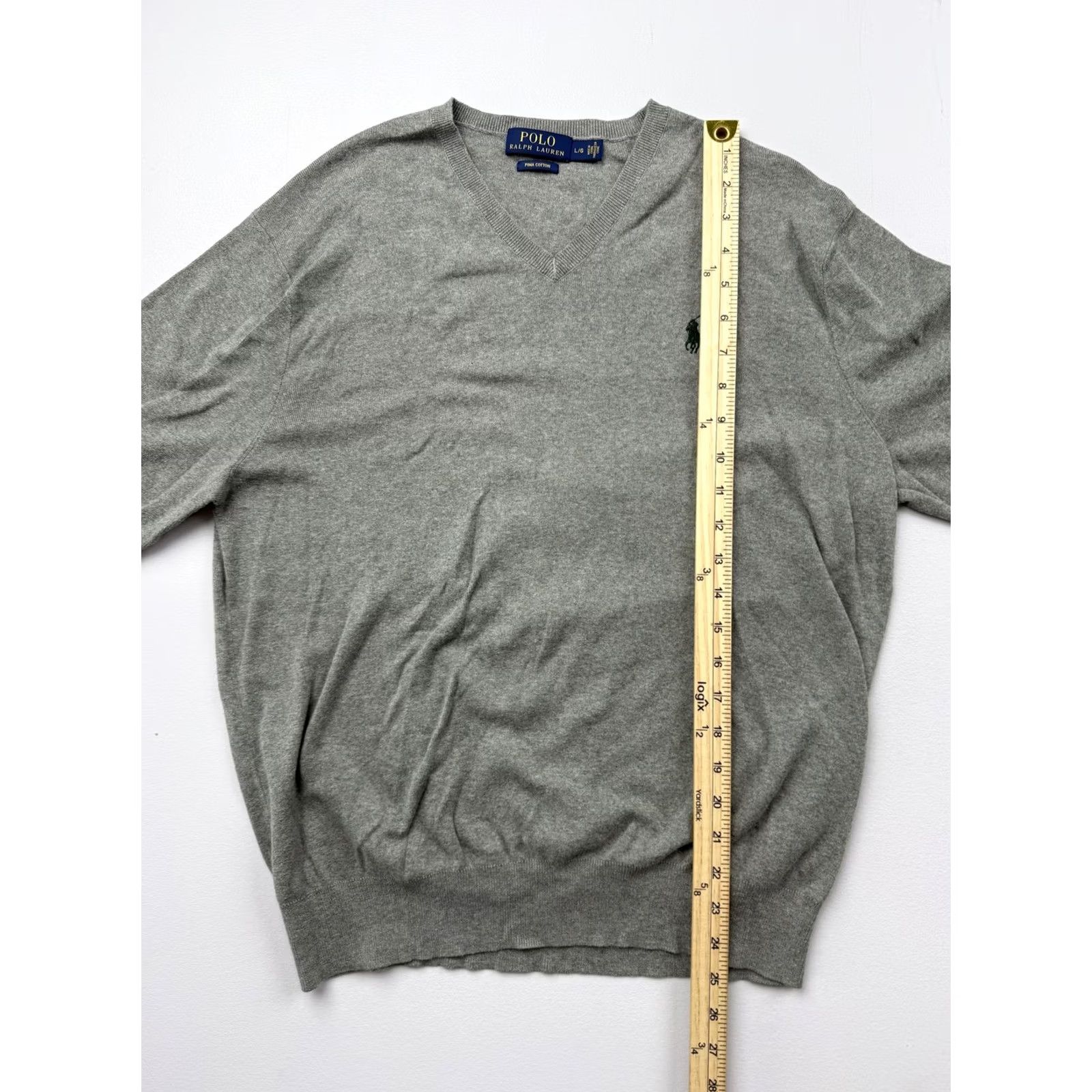 Polo Ralph Lauren Polo Ralph Lauren Mens Large Gray V Neck Pima Cotton Knit Sweater Pullover Size US L / EU 52-54 / 3 - 4 Thumbnail
