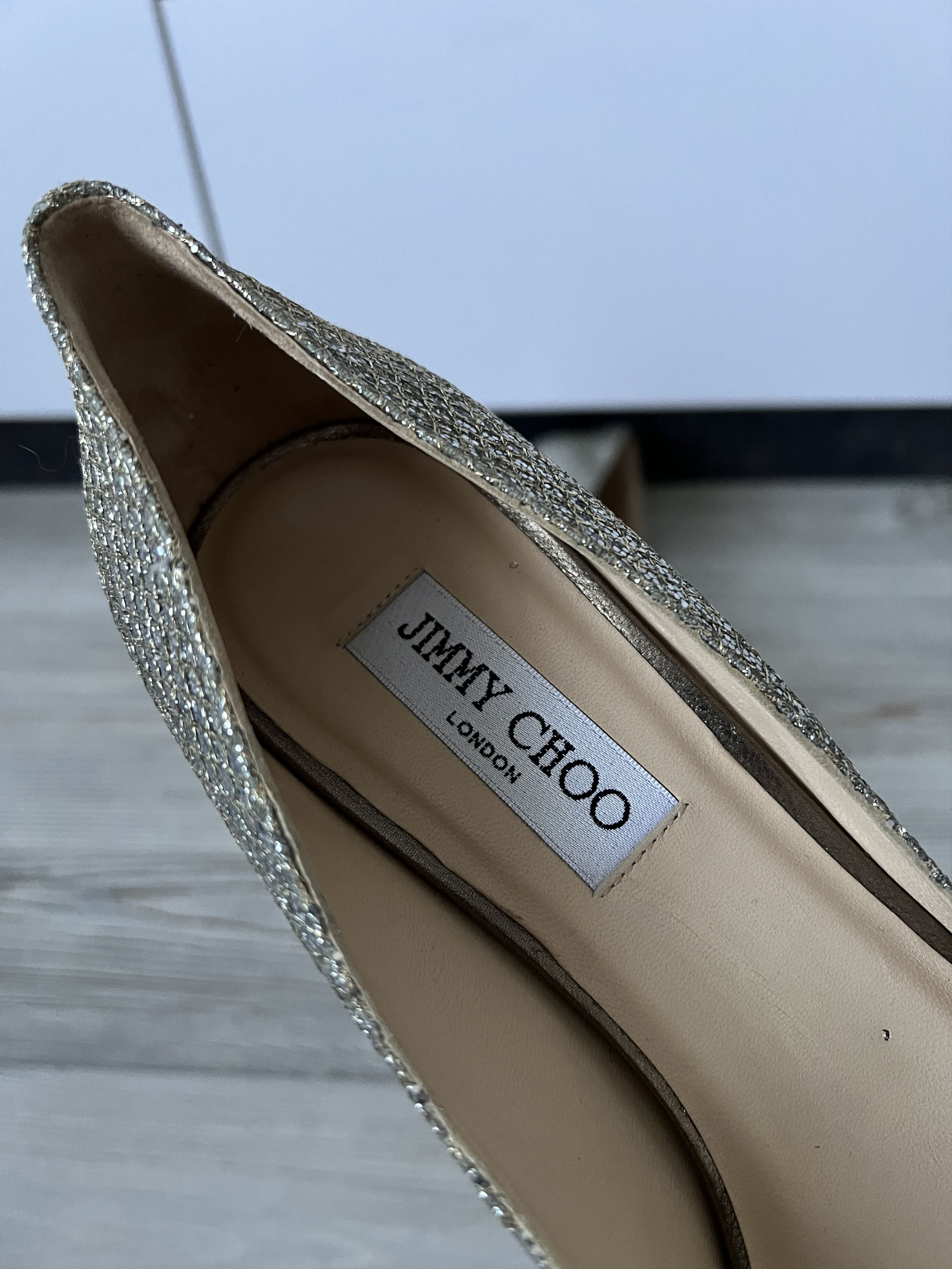 Jimmy Choo Jimmy Choo Silver Glitter Peep Toe Leather Heels Size 40 Size US 10 / IT 40 - 8 Thumbnail