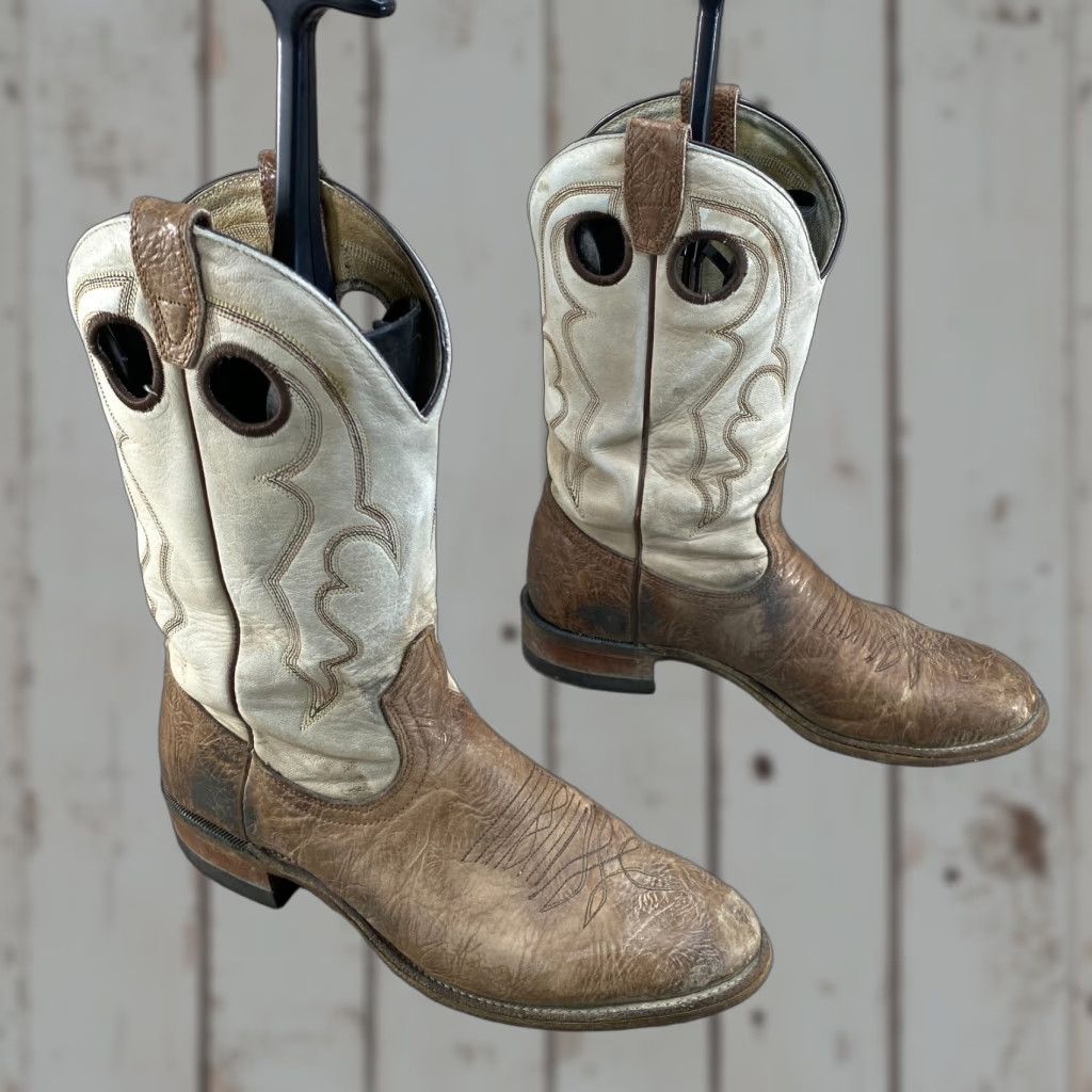 Roper Boulet 10 Brown Leather Ropers Round Toe Cowboy Western Boots Made in Canada Size US 10 / IT 40 - 1 Thumbnail