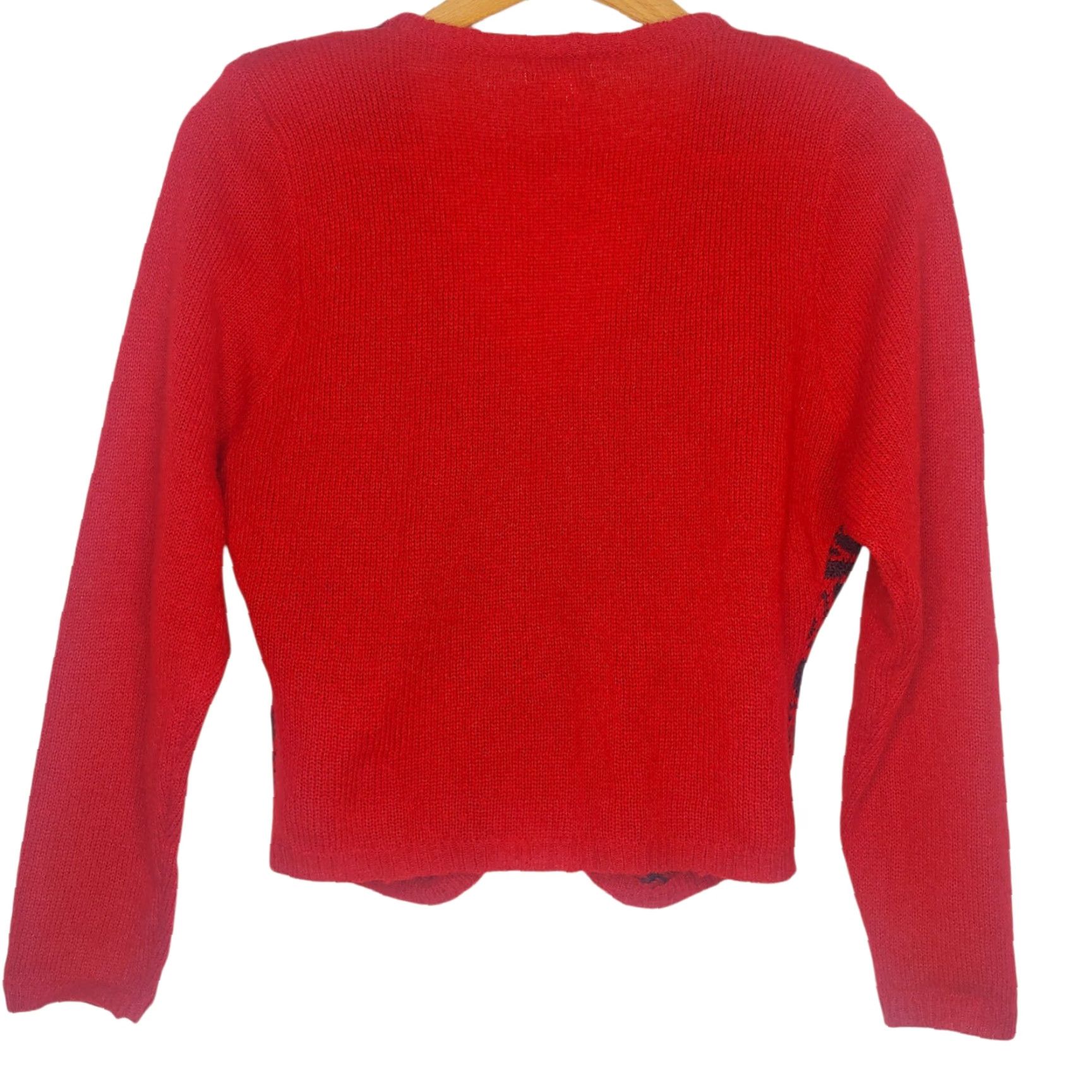 Vintage VINTAGE In Wear Kristen Leisner Sweater Medium Wool Blend Red Floral Button Nerd Women Size M / US 6-8 / IT 42-44 - 2 Thumbnail