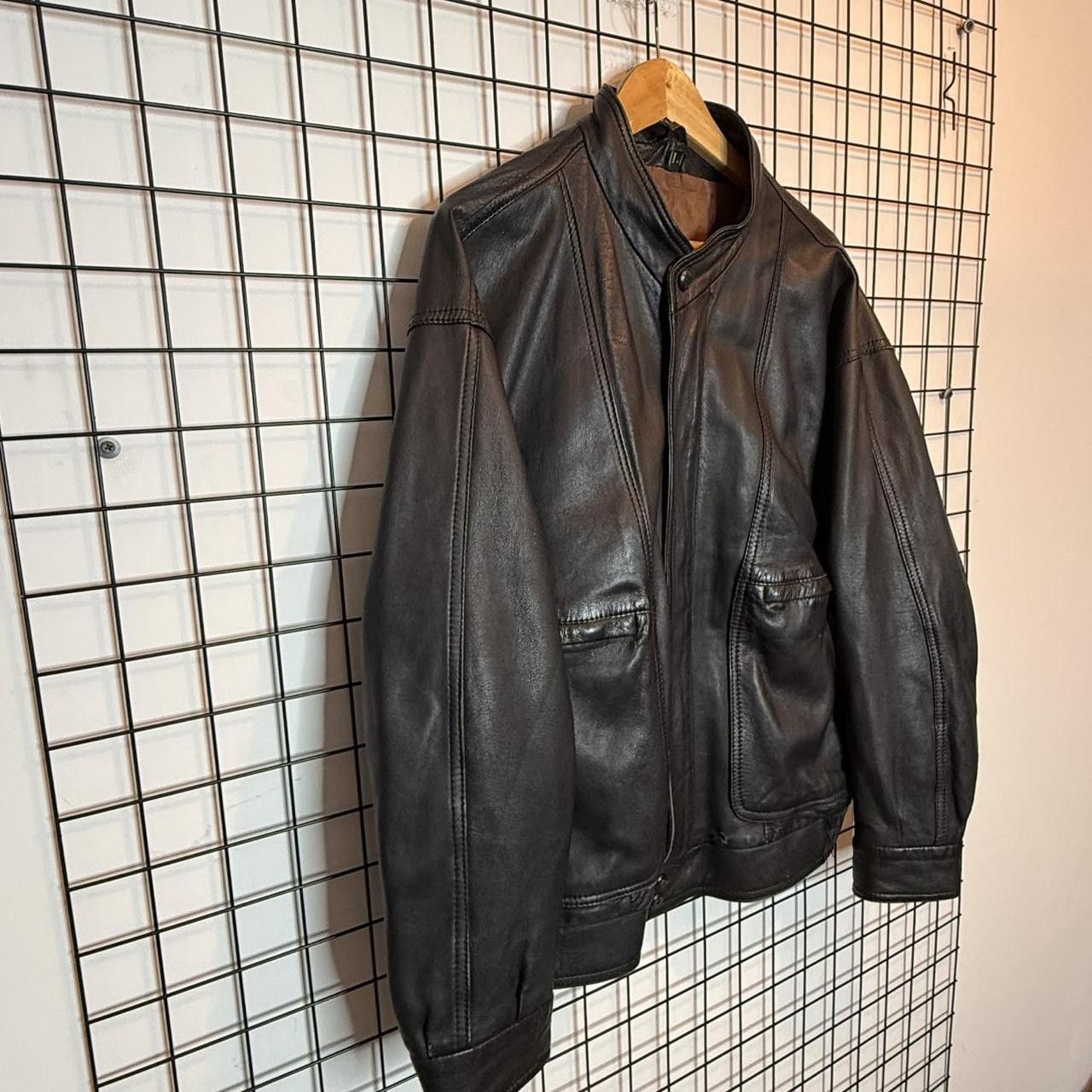 Vintage Vintage 90s Real Leather Boxy Black Jacket Size US L / EU 52-54 / 3 - 5 Thumbnail
