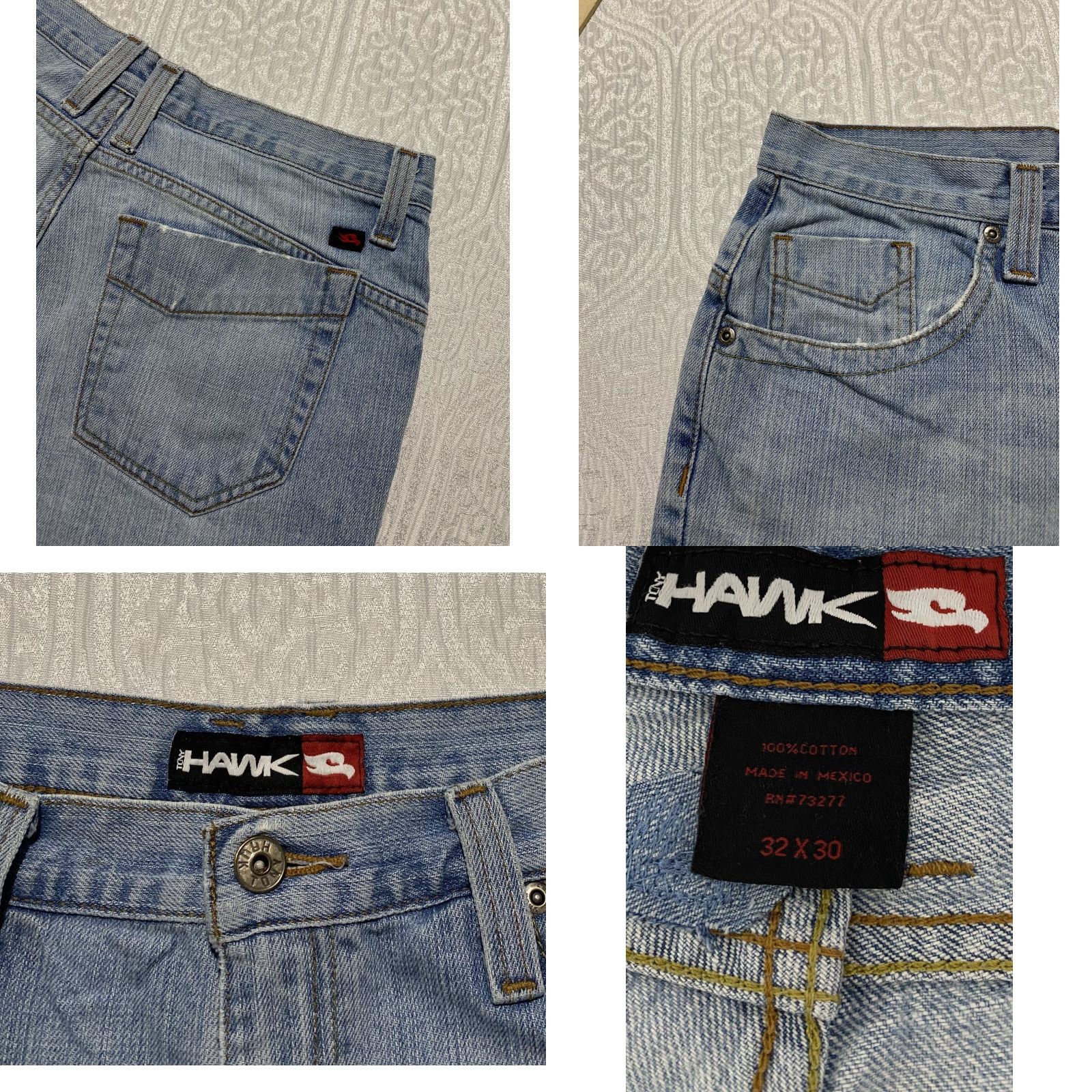 Denime Tony Hawk Jeans Mens 32x30 Light Wash Blue Denim Relaxed Straight Leg Jeans Men Size US 32 / EU 48 - 9 Thumbnail