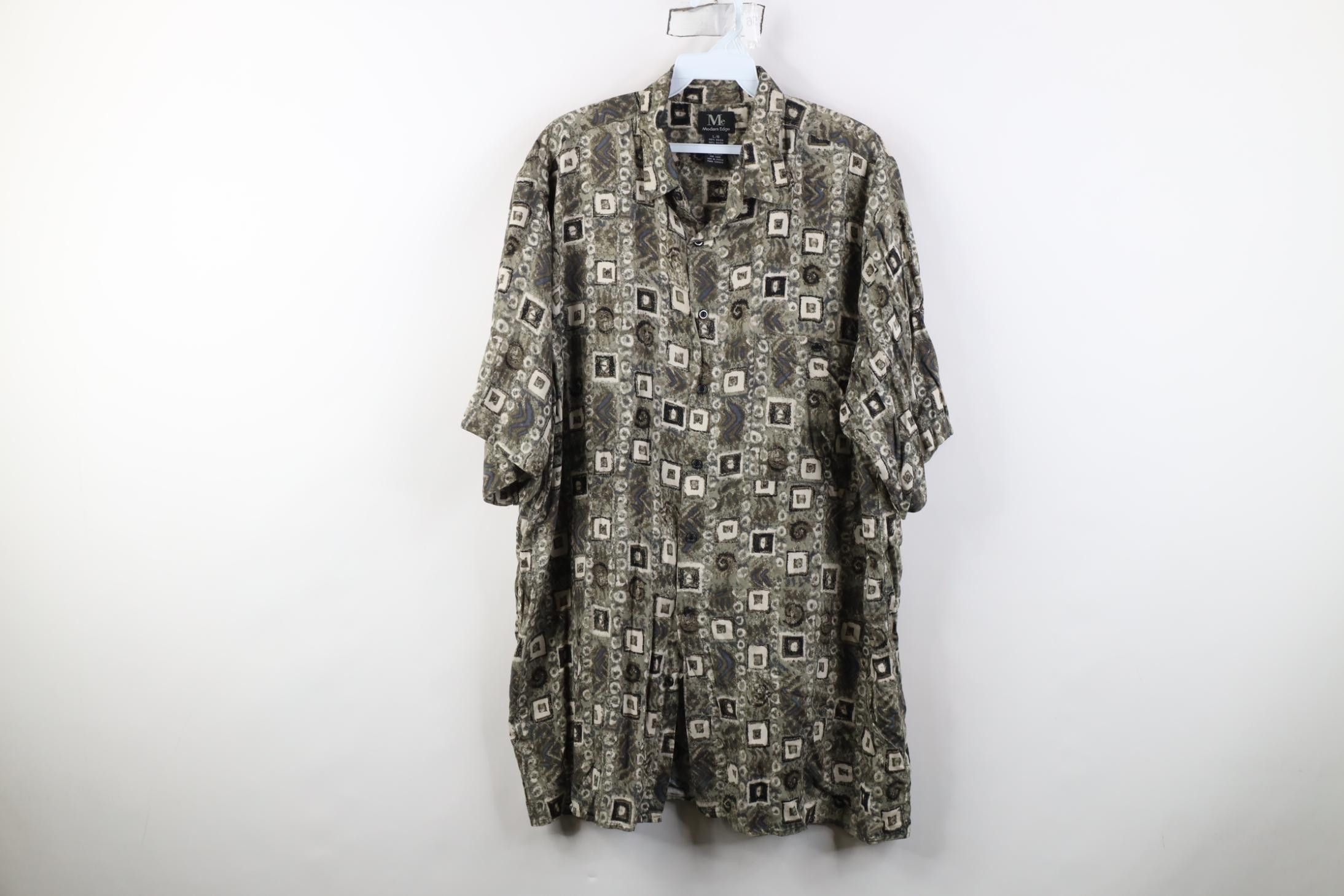 Vintage Vintage 90s Streetwear Rayon Gabardine Abstract Button Shirt Size US L / EU 52-54 / 3 - 1 Thumbnail