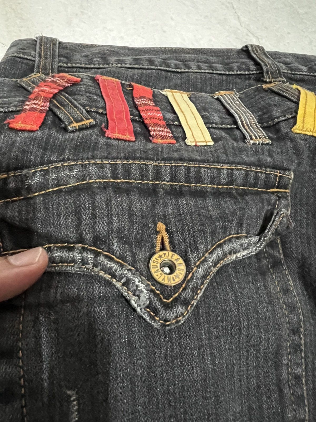 Japanese Brand 💥Double Waist💥90’s Nylaus Twist Leg distress Faded Jean Size US 33 - 21 Thumbnail