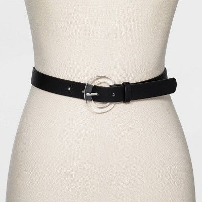 Other Womens Black Belt With Clear Round Buckle - A New Day™ Large Size ONE SIZE - 2 Thumbnail