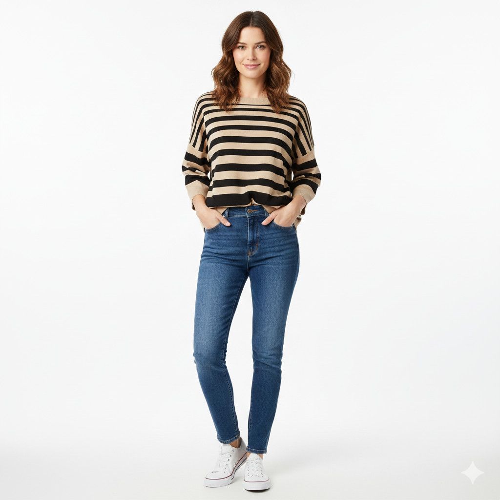 Other Cable & Gauge Size 1X Sweater 3/4 Sleeve Stripe Button Scoop Size XL / US 12-14 / IT 48-50 - 5 Thumbnail