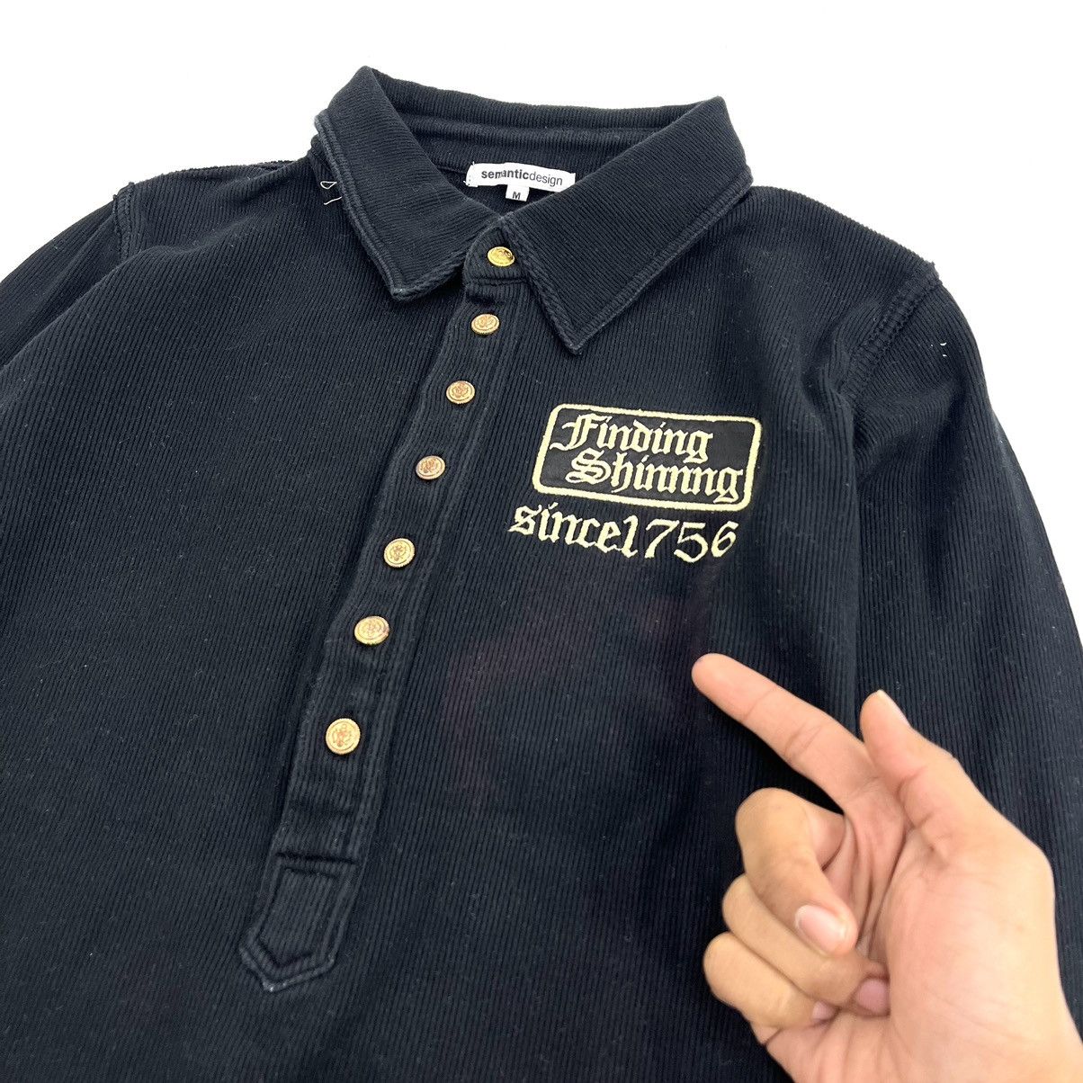 If Six Was Nine × Japanese Brand × Le Grande Bleu (L.G.B.) Semantic Design Grunge Poem Cross Button Long Sleeve Size M / US 6-8 / IT 42-44 - 14 Thumbnail