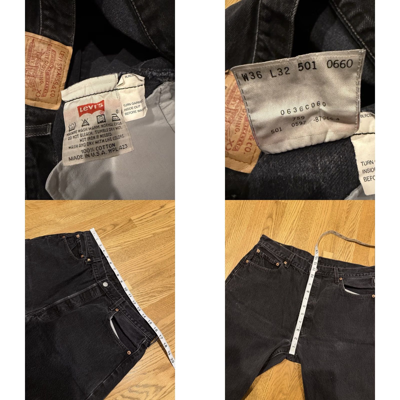 Levi's VINTAGE Levi’s 501 Jeans Men’s 36x32 Denim Button Fly Black USA 80s 90s Classic Regular Straight Size US 36 / EU 52 - 8 Thumbnail