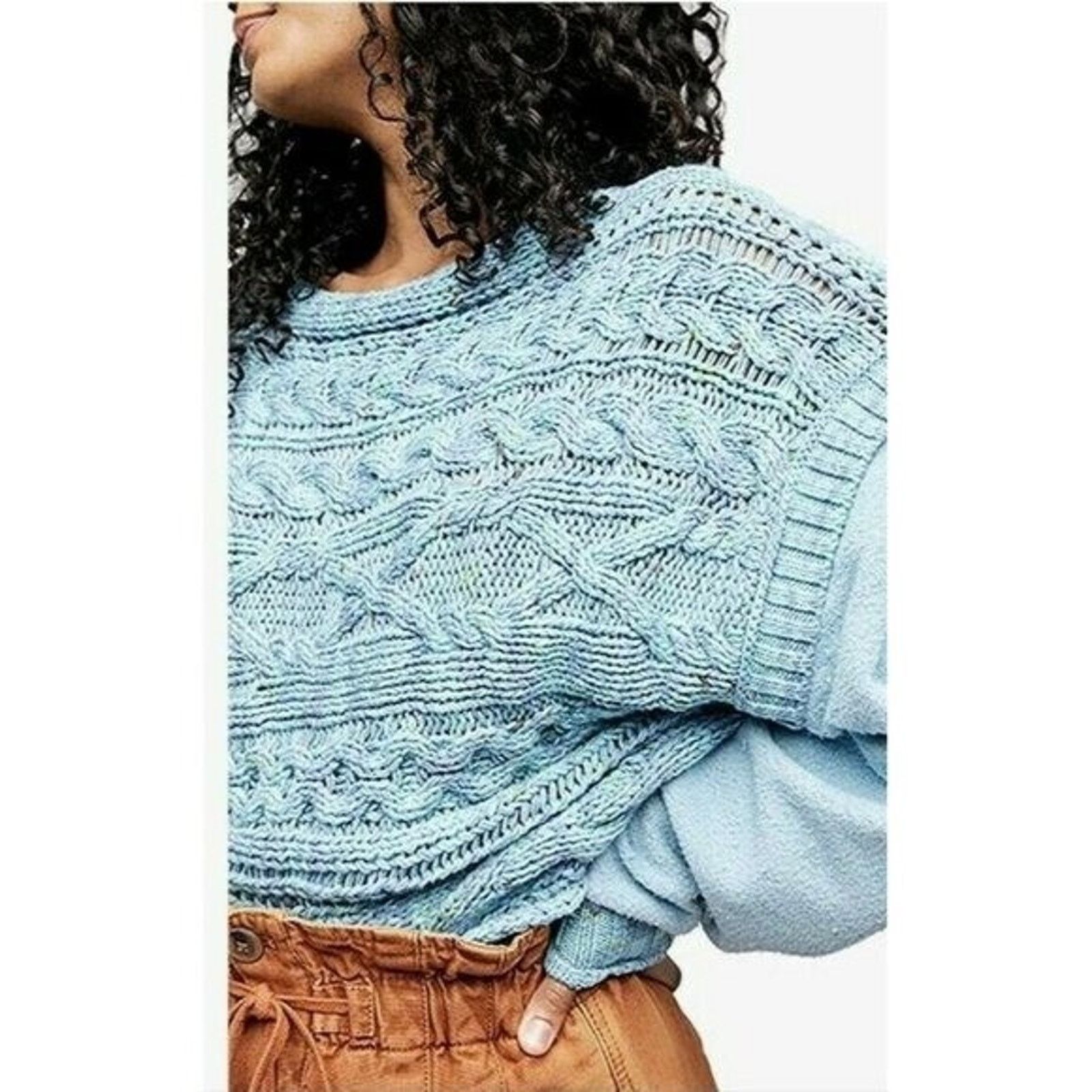 Free People Free People Sweater Siren Blue cable knit X-Small A001591 Size XS / US 0-2 / IT 36-38 - 4 Thumbnail
