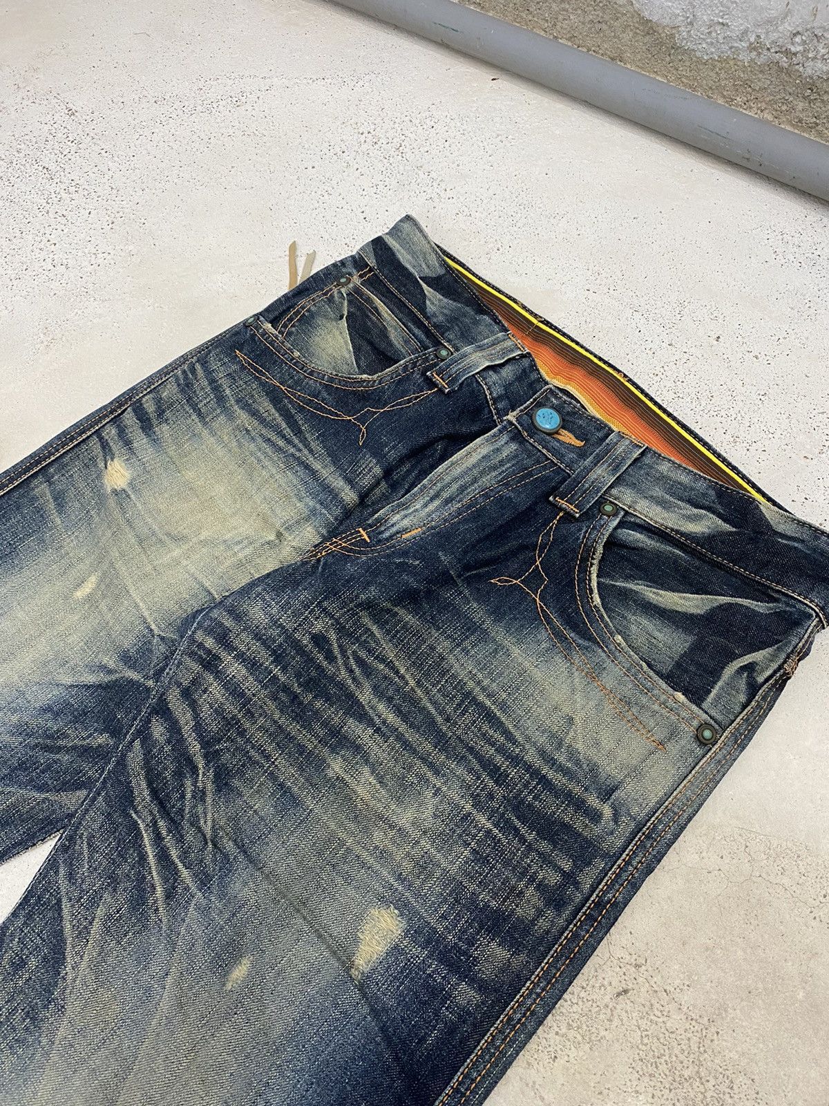 Edwin × Japanese Brand × Vintage Edwin Japan Blue Trip Zipper Pocket Rainbow Washed Usage Size US 34 / EU 50 - 4 Thumbnail