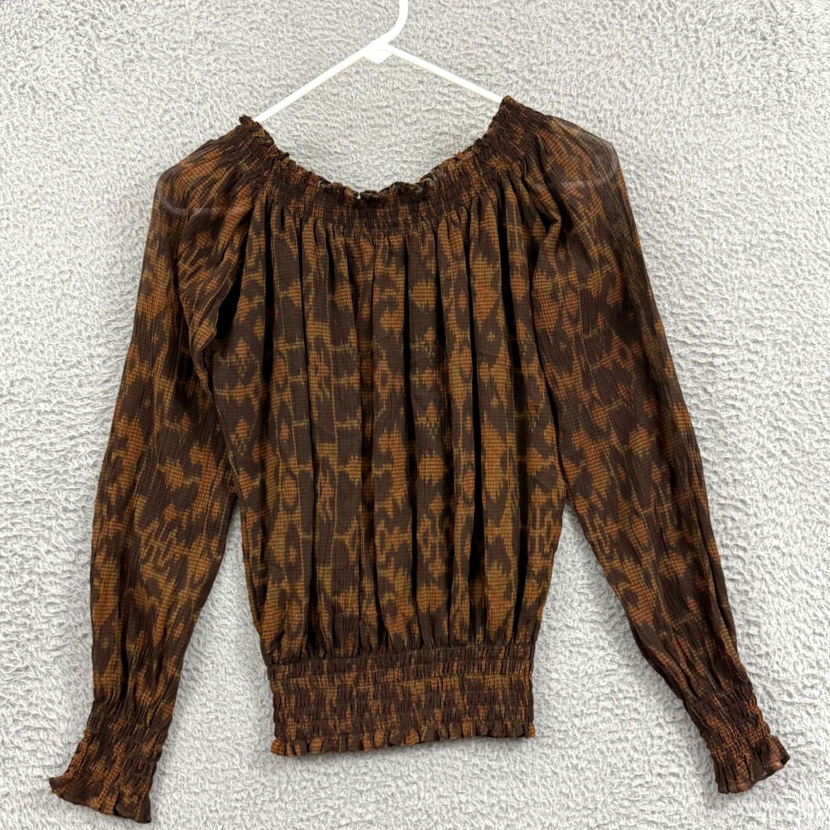 Ralph Lauren Ralph Lauren Shirt Women's 6 Brown Silk Blend Blouse Long Sleeve Peasant Top Size M / US 6-8 / IT 42-44 - 7 Thumbnail