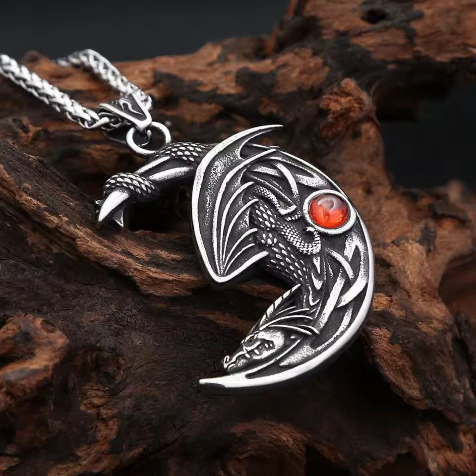Jewelry Sleeping Dragon On The Moon Pendant Necklace Size ONE SIZE - 2 Thumbnail