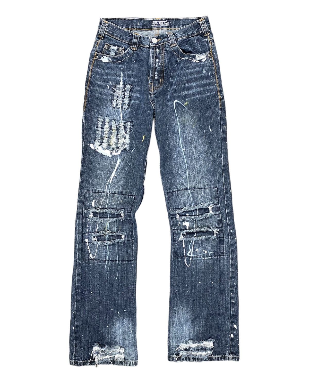 image of Flared Bootcut Splater Distressed Denim Pant By Doll Jeans in Blue, Men's (Size 28)