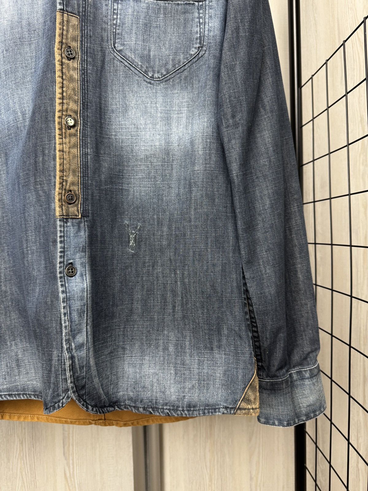 Designer × Japanese Brand Pearly King blue denim brown canvas leather shirt Size US M / EU 48-50 / 2 - 5 Thumbnail