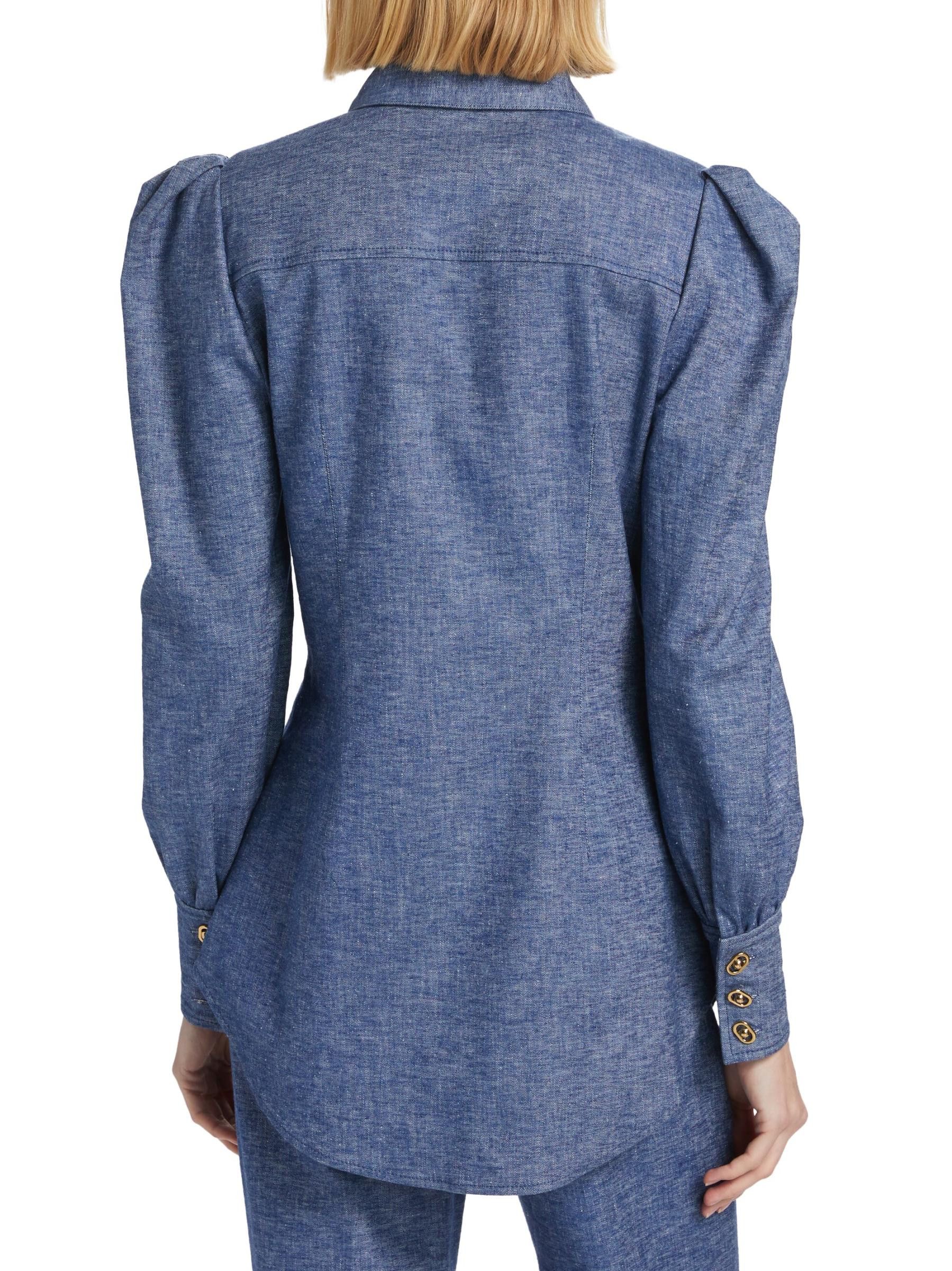 Zimmermann oc11z0825 Eden Chambray Long-Sleeve Shirt in Blue Size L / US 10 / IT 46 - 4 Thumbnail