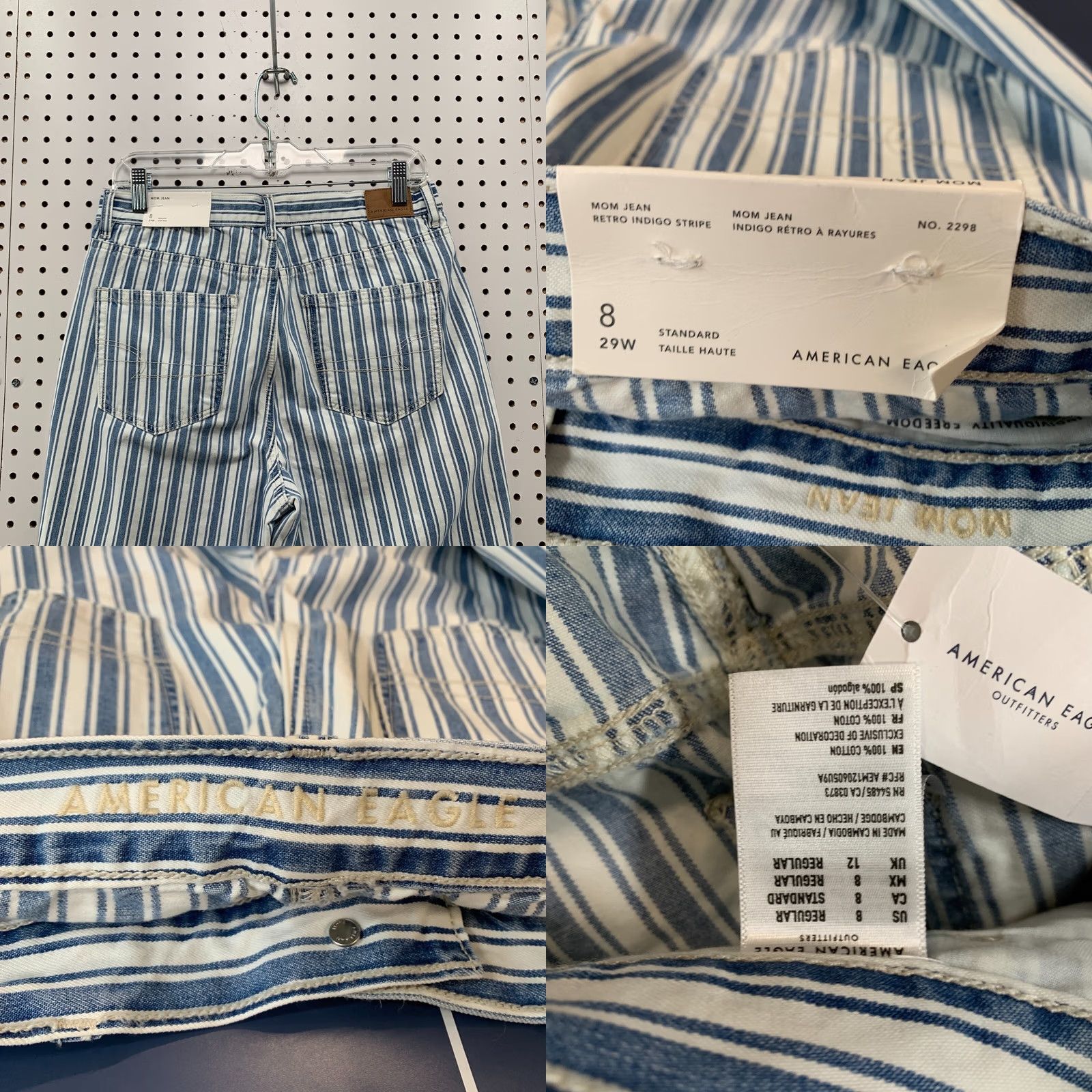 American Eagle Outfitters American Eagle Jeans Womens Size 8 30x28 MOM Denim Retro Indigo Striped NEW NWT Size 30" / US 8 / IT 44 - 9 Thumbnail