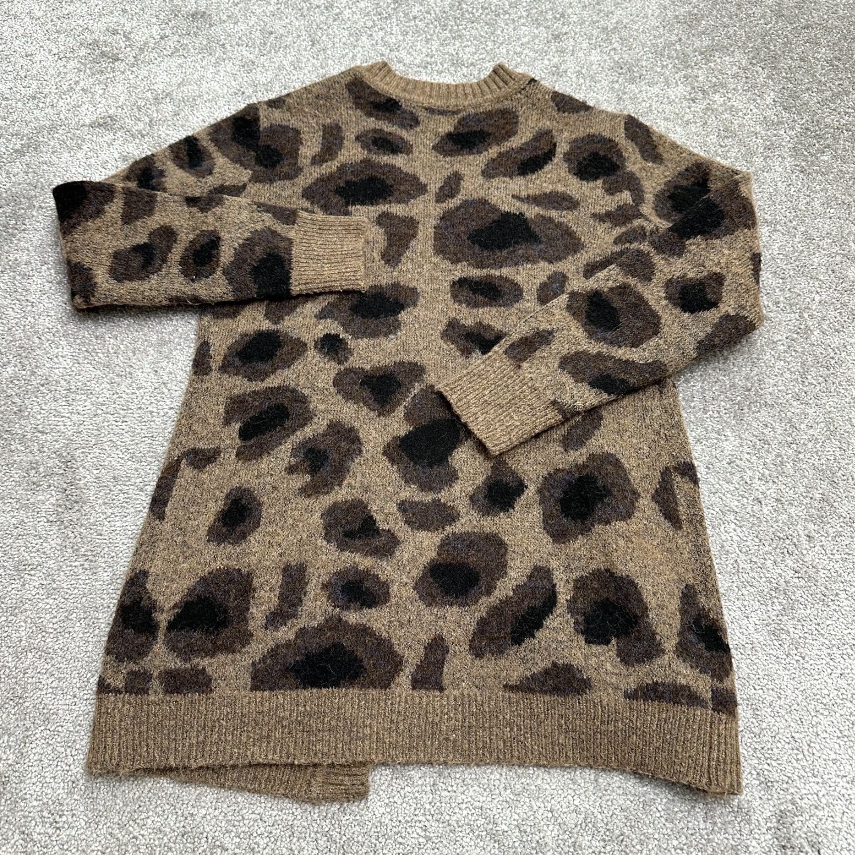 AQUA Aqua Cardigan Women XS Brown Leopard Open Knit Sweater Size XS / US 0-2 / IT 36-38 - 2 Thumbnail