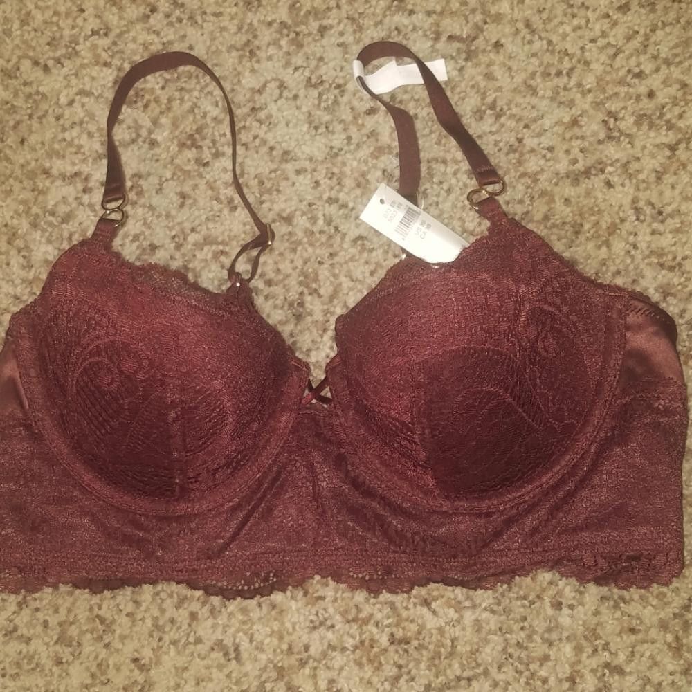 Designer NWT Aerie Balconette Lace Padded Bra Size 36B Burgundy Size ONE SIZE - 1 Thumbnail
