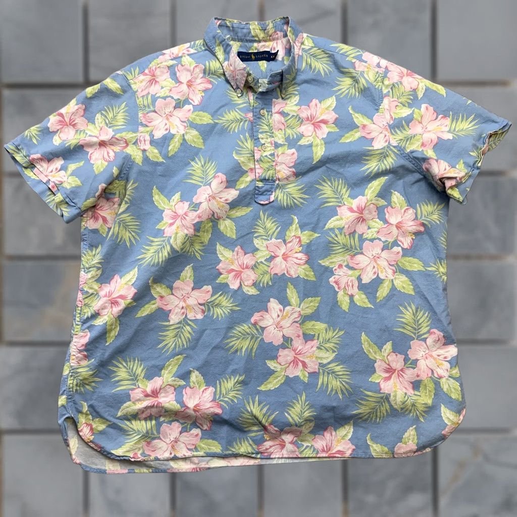 Polo Ralph Lauren Polo Ralph Lauren Shirt Men 2XL Blue Hawaiian Floral Oxford Button-Down Collar Short Sleeve Casual Beach Tropical Linen-Free Popover Aloha Cotton Size US XXL / EU 58 / 5 - 1 Thumbnail
