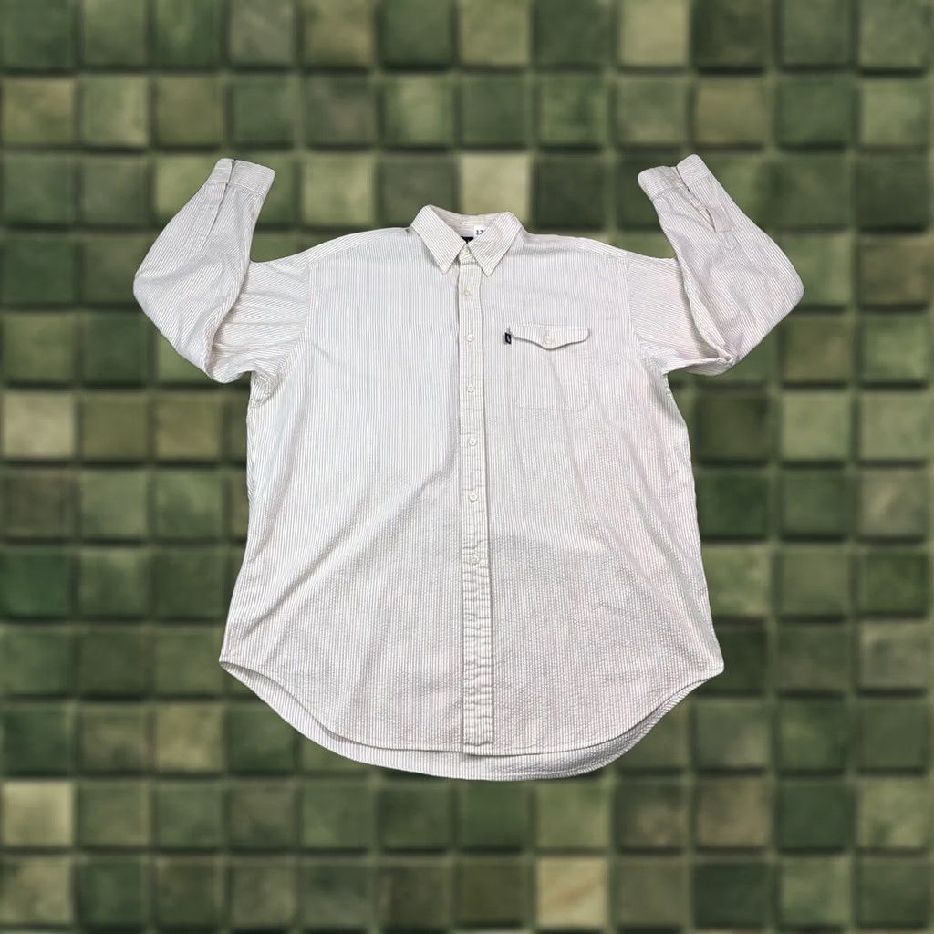Ralph Lauren VINTAGE Ralph Lauren Creek Button-Down Logo Tag Pocket Front Textured Shirt XL Mens Beige White 90s Button-Up Striped Long Sleeve Cotton Size US XL / EU 56 / 4 - 1 Thumbnail