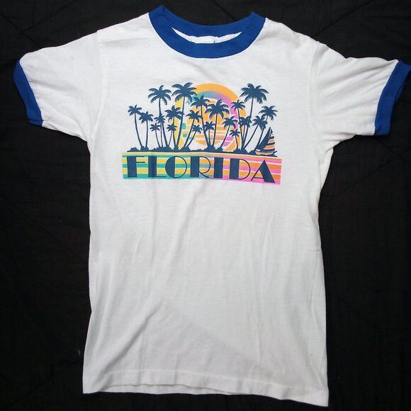 Vintage DS Vintage Florida Neon Rainbow Sunset Ringer T-Shirt Size US S / EU 44-46 / 1 - 2 Thumbnail