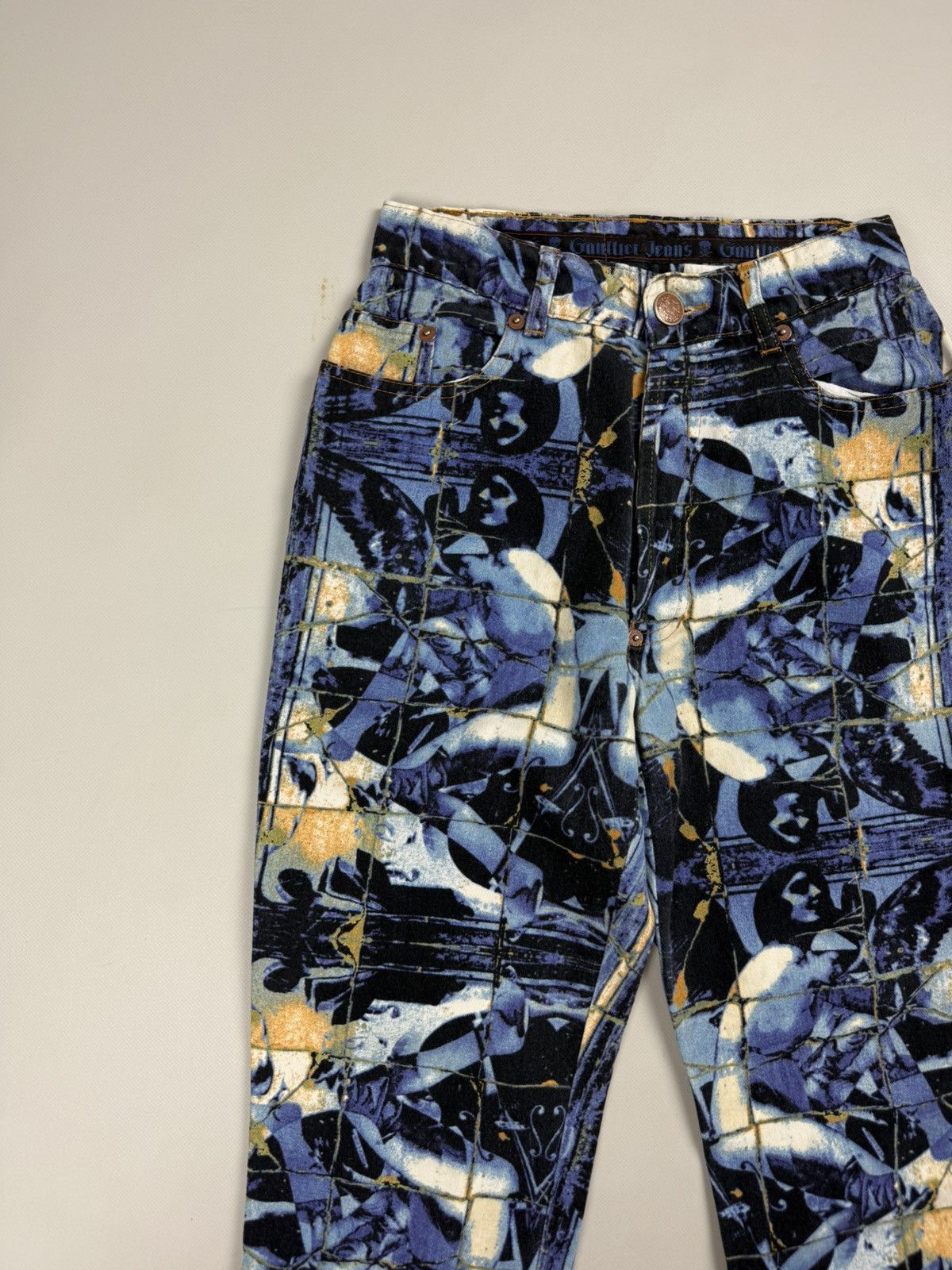 Jean Paul Gaultier 90s JPG Jean Paul Gaultier Stained Glass Printed Denim Jeans Size 25" / US 0 / IT 36 - 6 Thumbnail