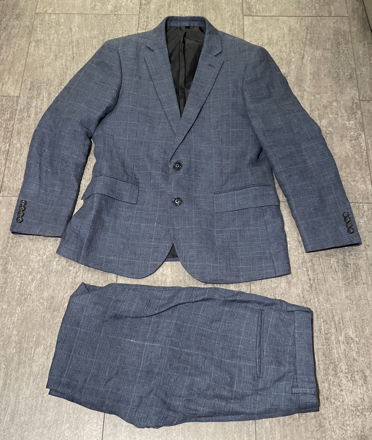 J.Crew J Crew Thompson Fit Blue Check Linen Suit Size 38S - 1 Thumbnail
