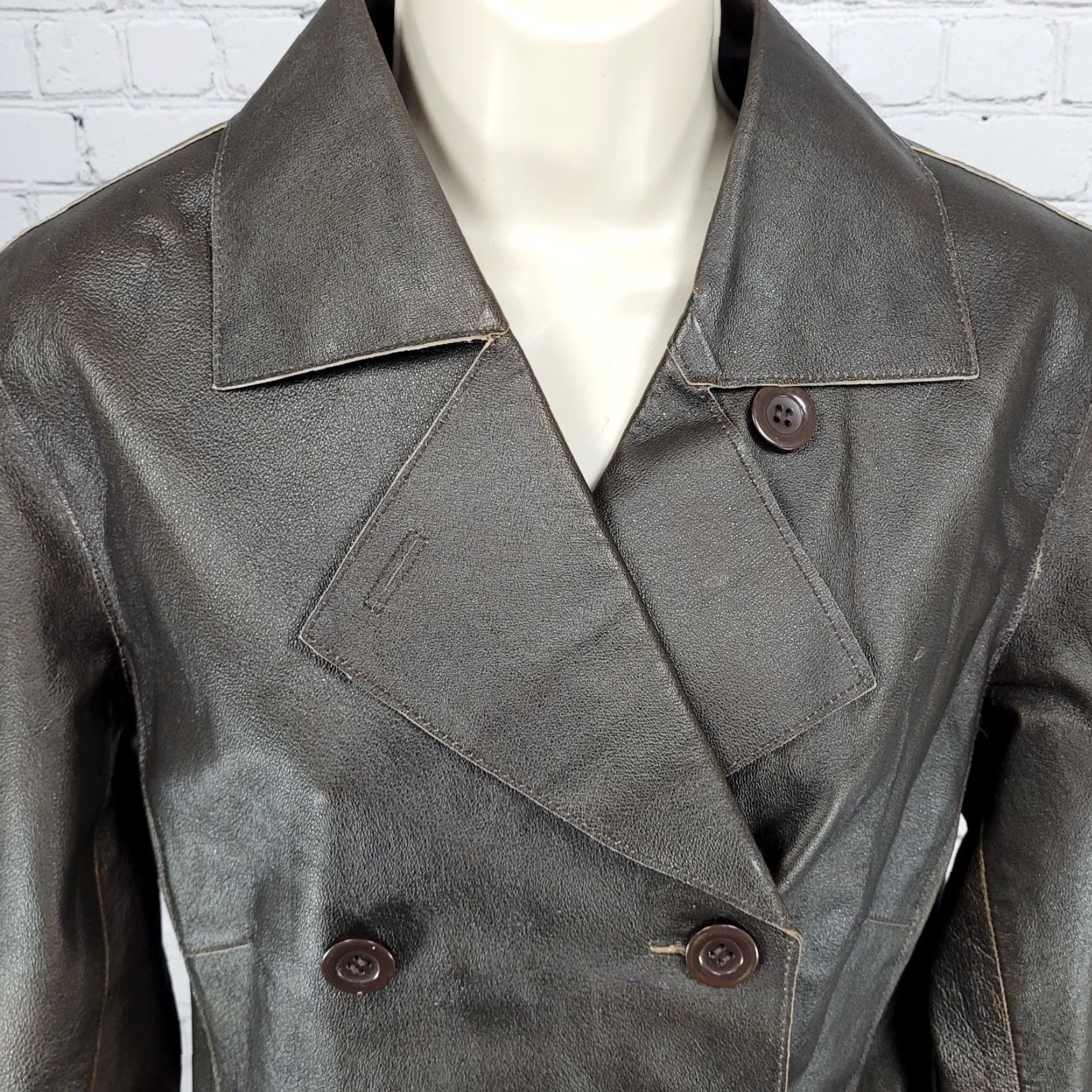 Vintage Brandon Thomas Brown Genuine Leather Double Breasted Buttoned Jacket Women M Brown Mid-Length Long Sleeve Button Closure Lined Packable Size M / US 6-8 / IT 42-44 - 7 Thumbnail