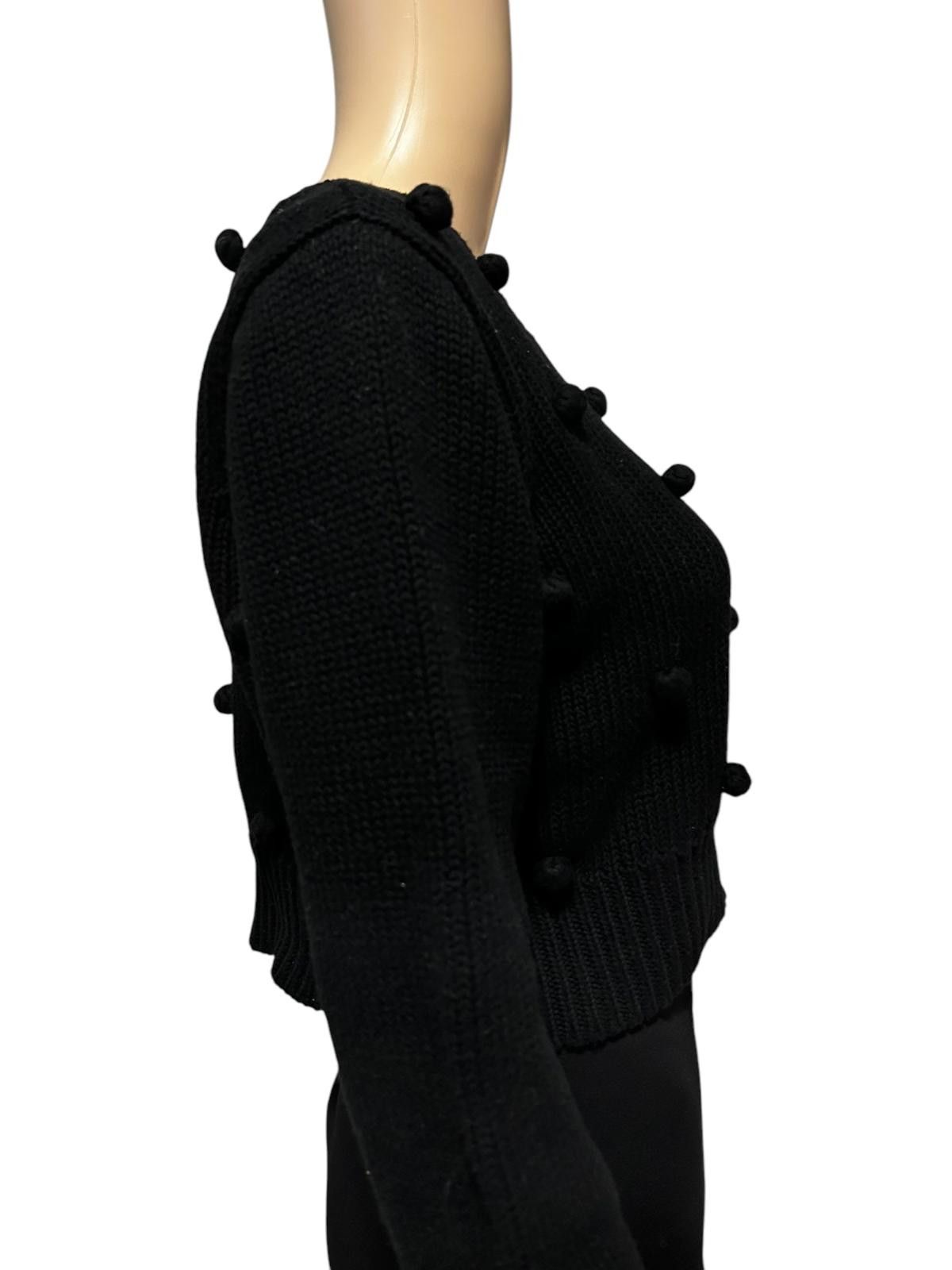 Designer Chic Black Cropped Sweater with Pom-Pom Details Size XS / US 0-2 / IT 36-38 - 3 Thumbnail