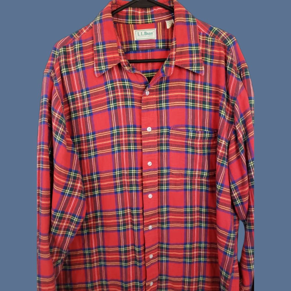 Vintage LL Bean Flannel Shirt Mens XLT Tall Red Tartan Plaid Long Sleeve Button Up Size US XL / EU 56 / 4 - 1 Thumbnail
