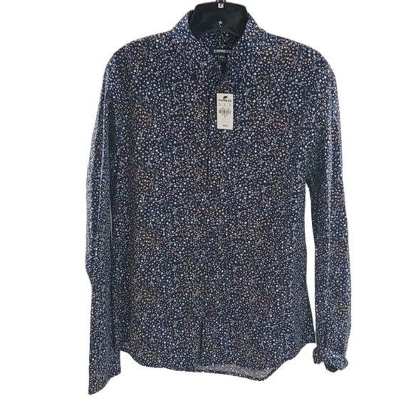 Express Express Button Down Shirt Blue Floral Print Stretch Size S Size US S / EU 44-46 / 1 - 1 Thumbnail